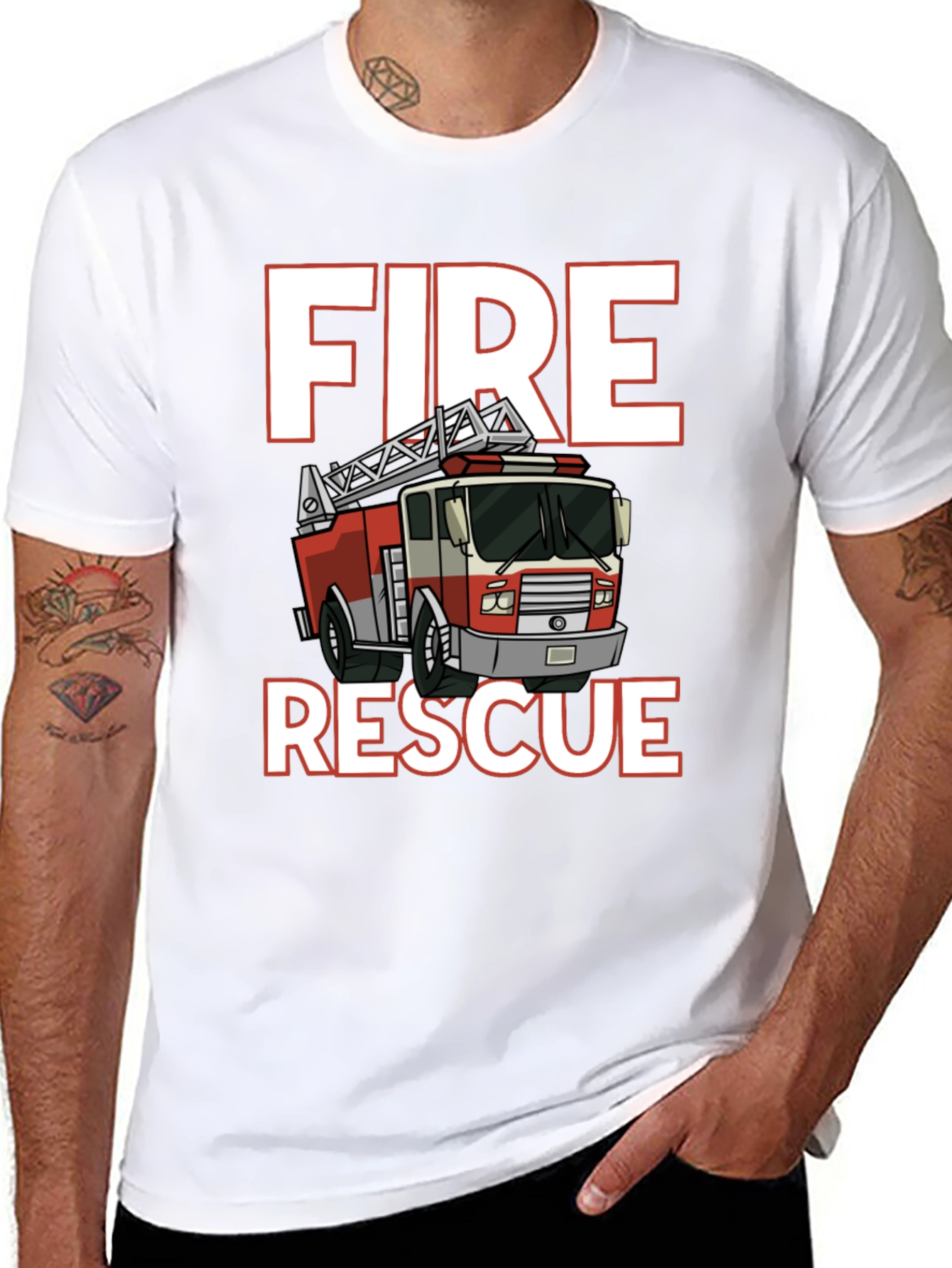 Black Fire Rescue T-Shirt - Black Cotton Tee view 8