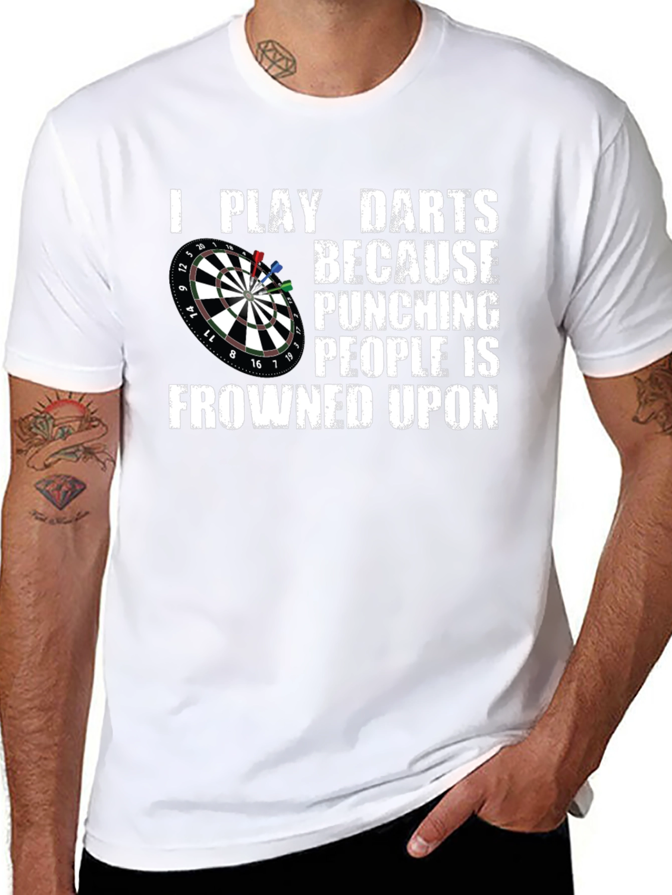 Black Funny Darts T-Shirt - Punching People is Frowned Upon view 8