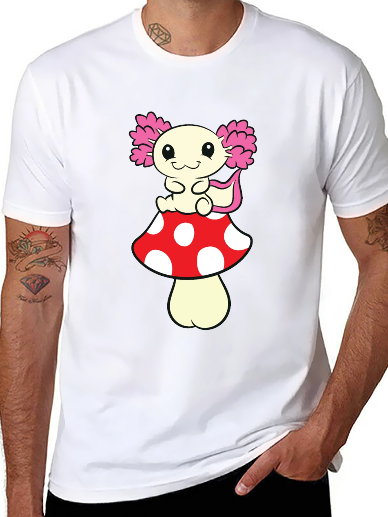 Black Axolotl Mushroom T-Shirt - Cute Cartoon Tee view 8
