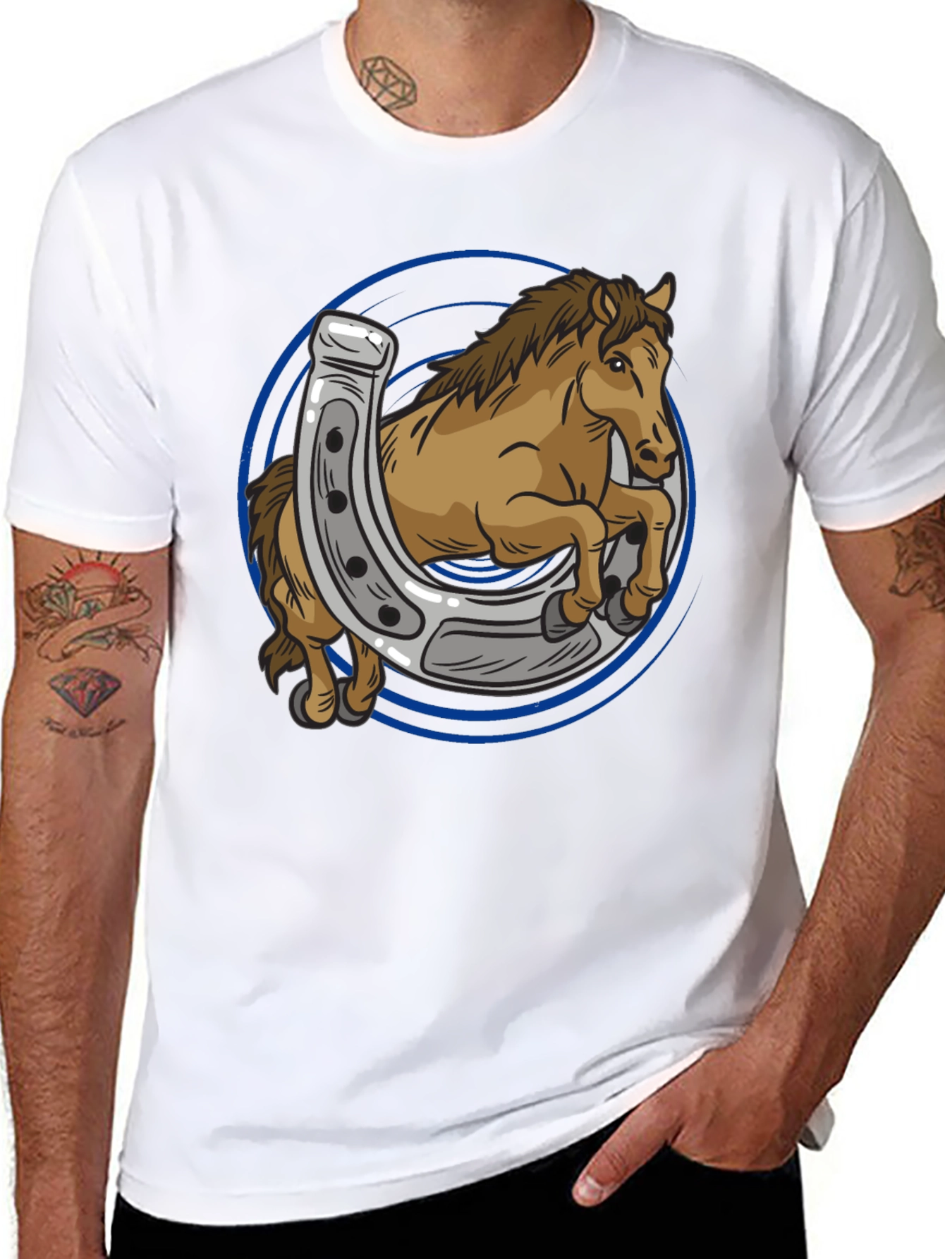 Black Horse and Horseshoe Graphic T-Shirt view 8