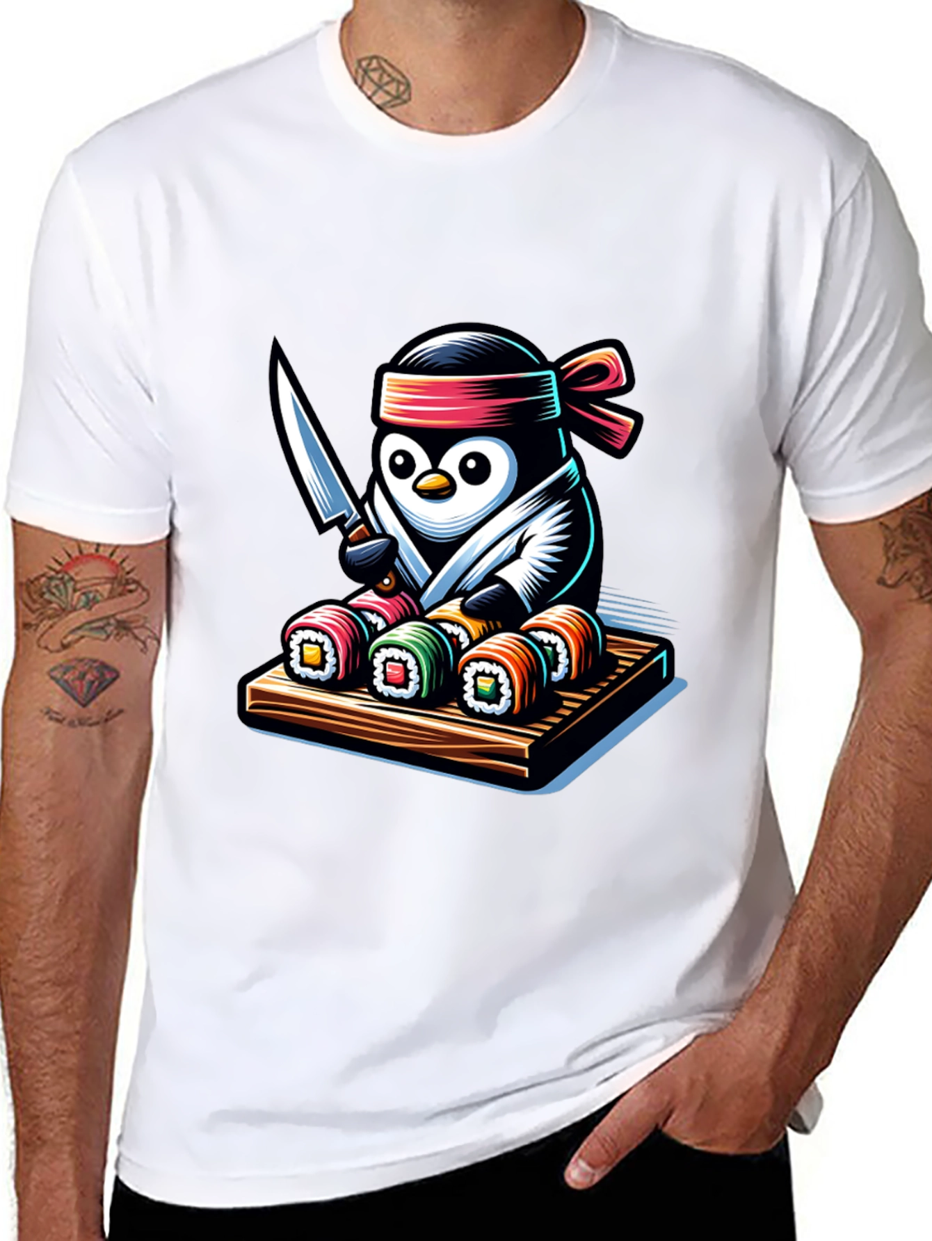 Black Sushi Chef Penguin T-Shirt - Unique Design view 8