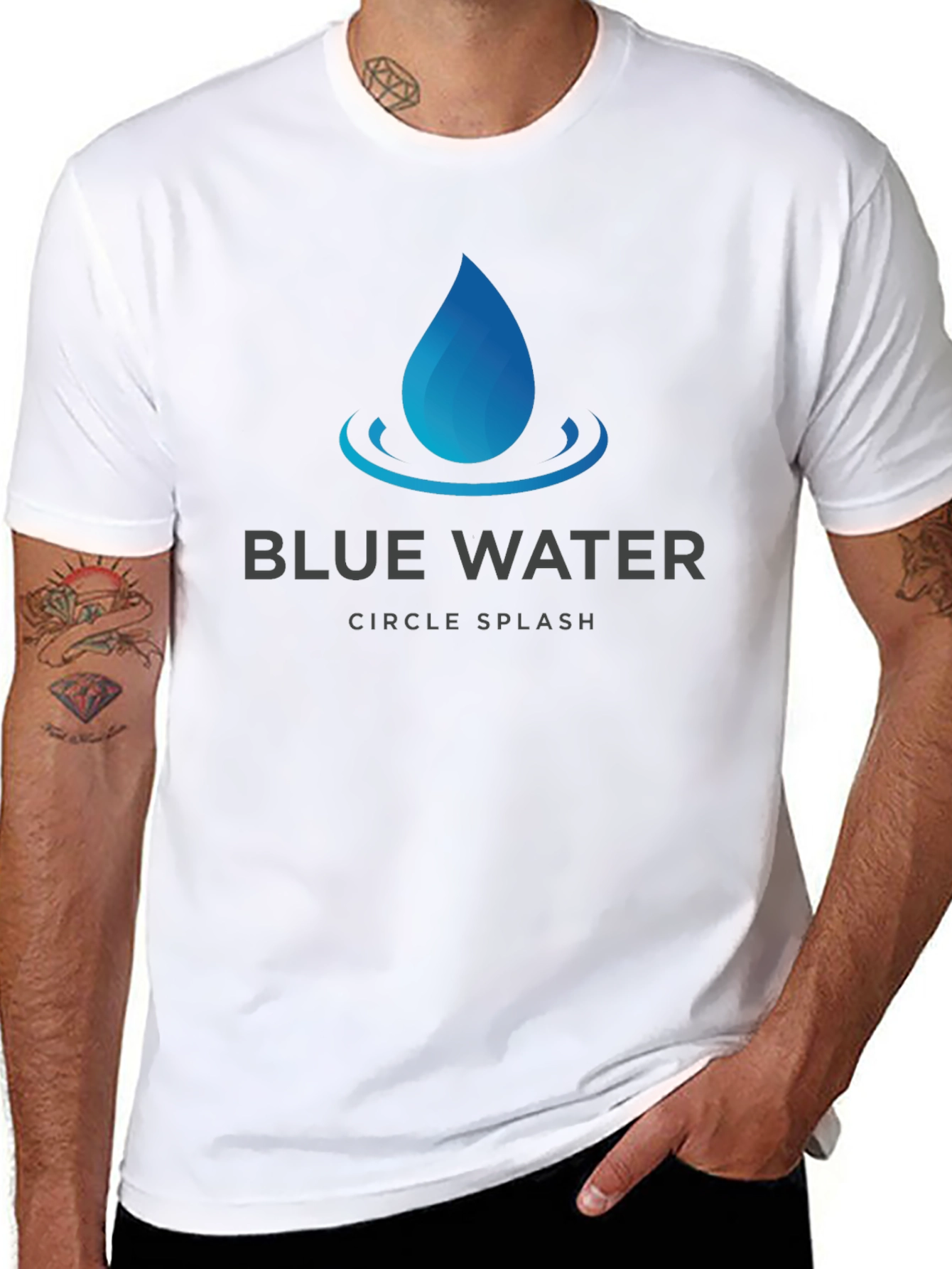 Black Blue Water Circle Splash Graphic T-Shirt - Soft Cotton view 8