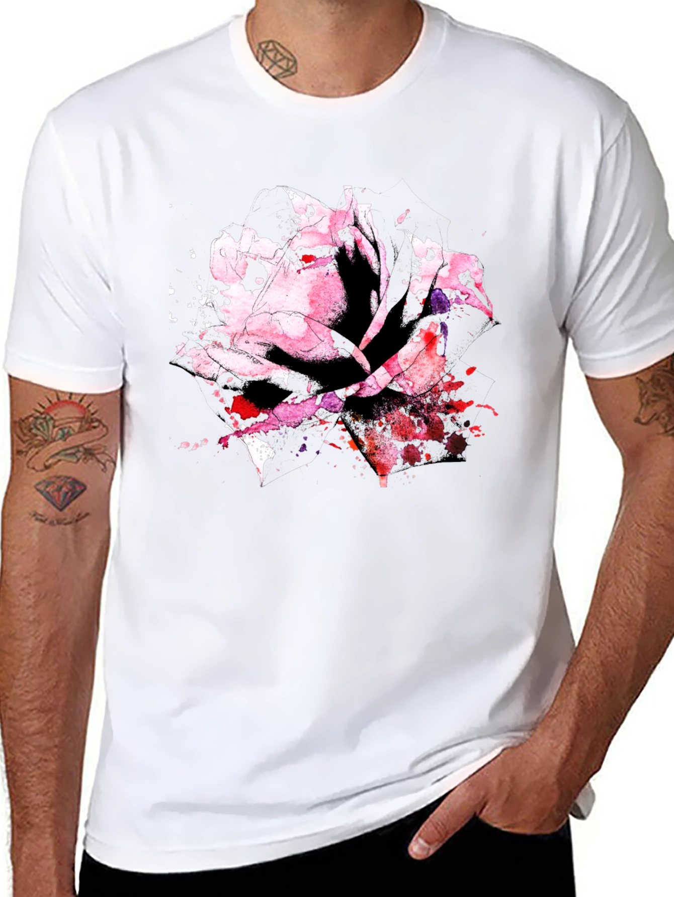 Black Rose Watercolor Black T-Shirt view 8