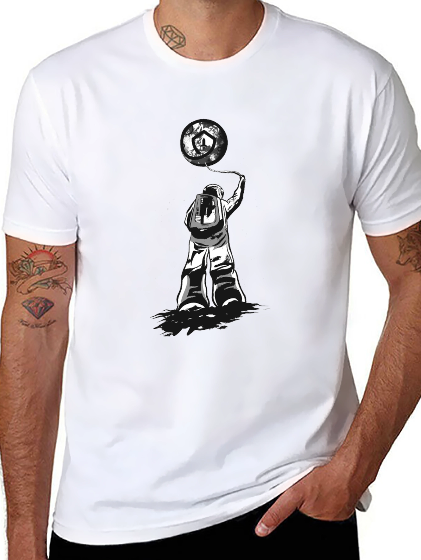 Black Astronaut Earth Balloon Graphic Tee - Trendy Black T-Shirt view 8