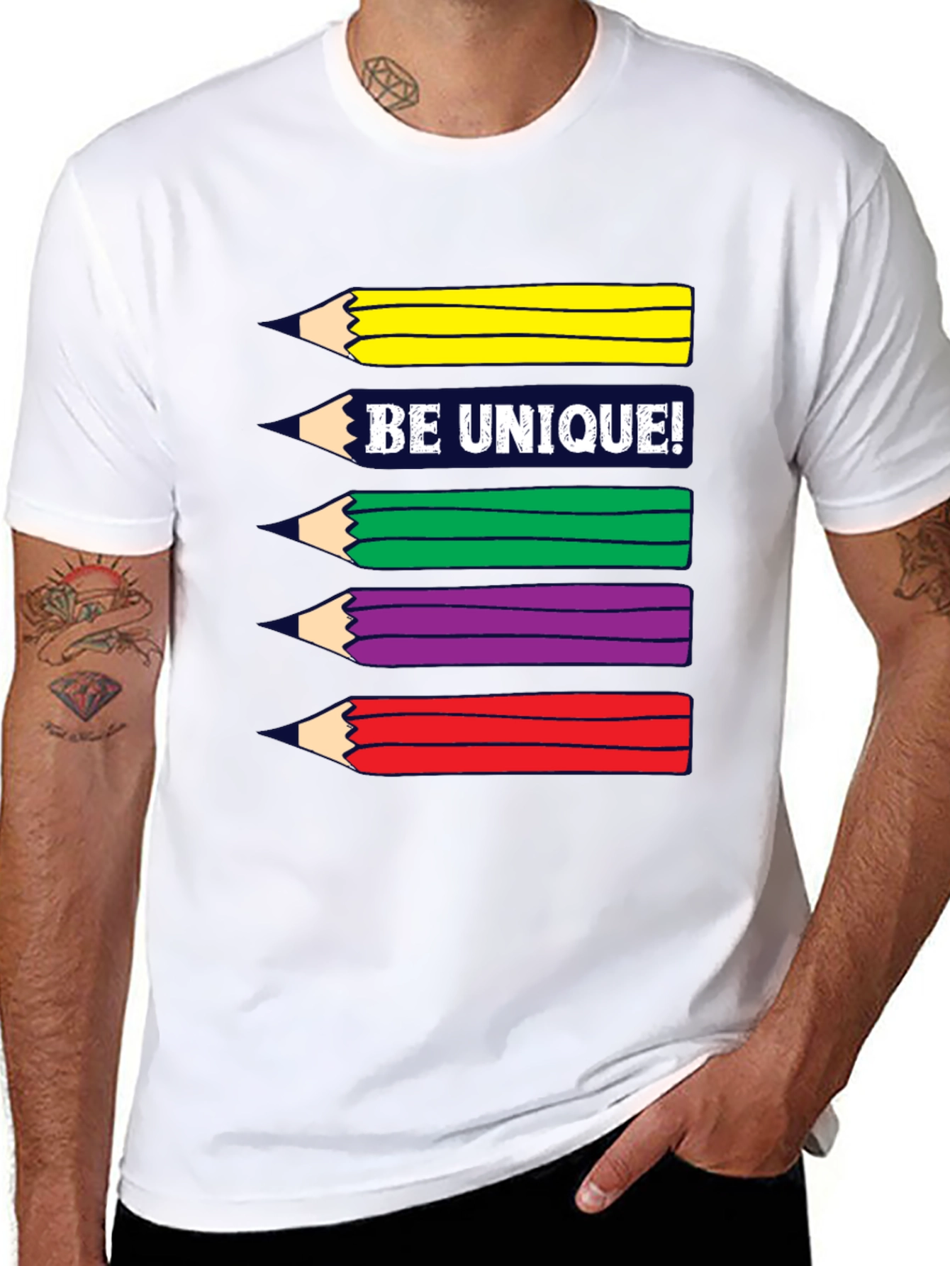 Black Be Unique! Colorful Pencils Graphic T-Shirt view 8