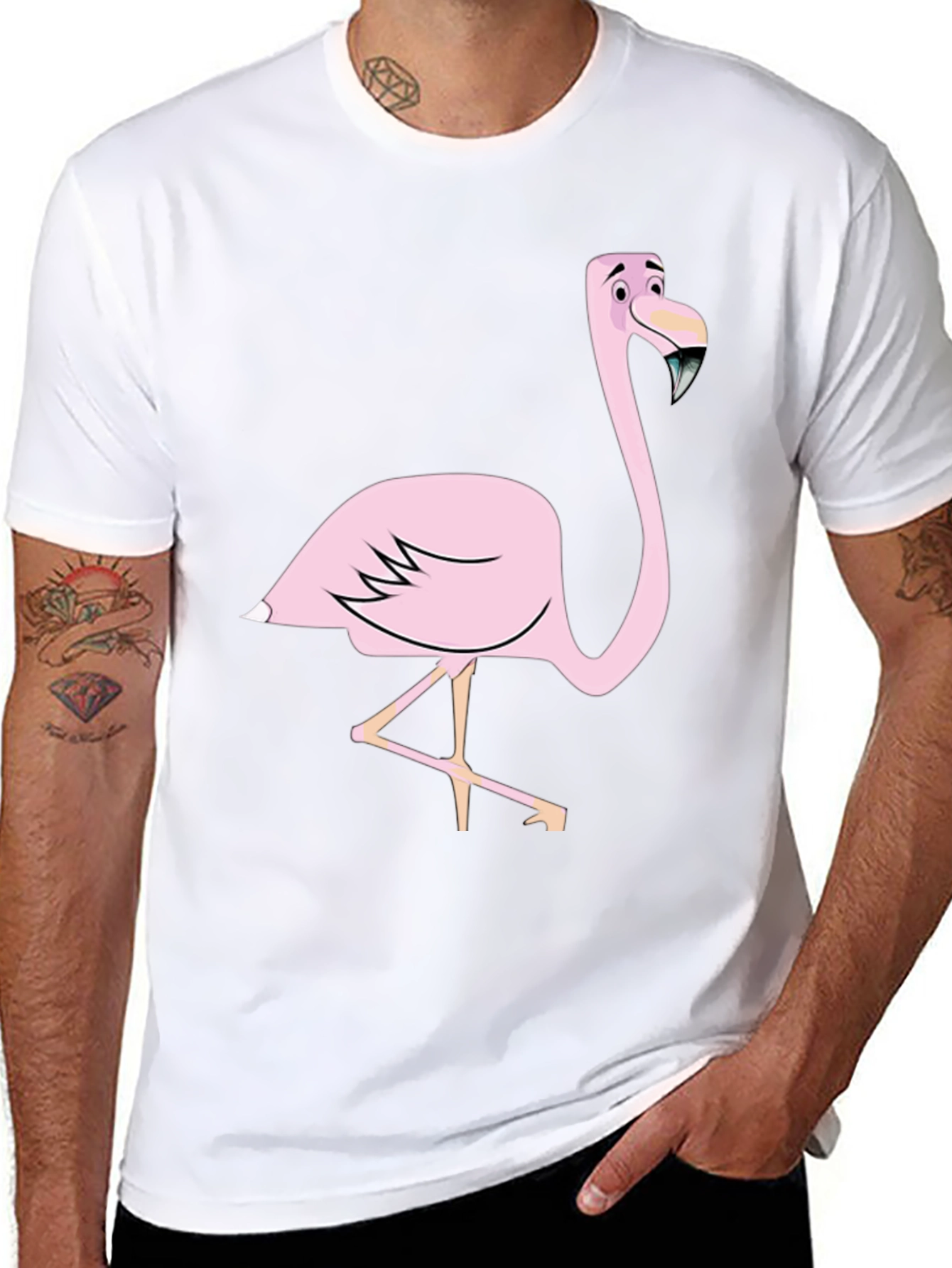 Black Fun Flamingo Graphic Tee - Black Cotton Blend Shirt view 8