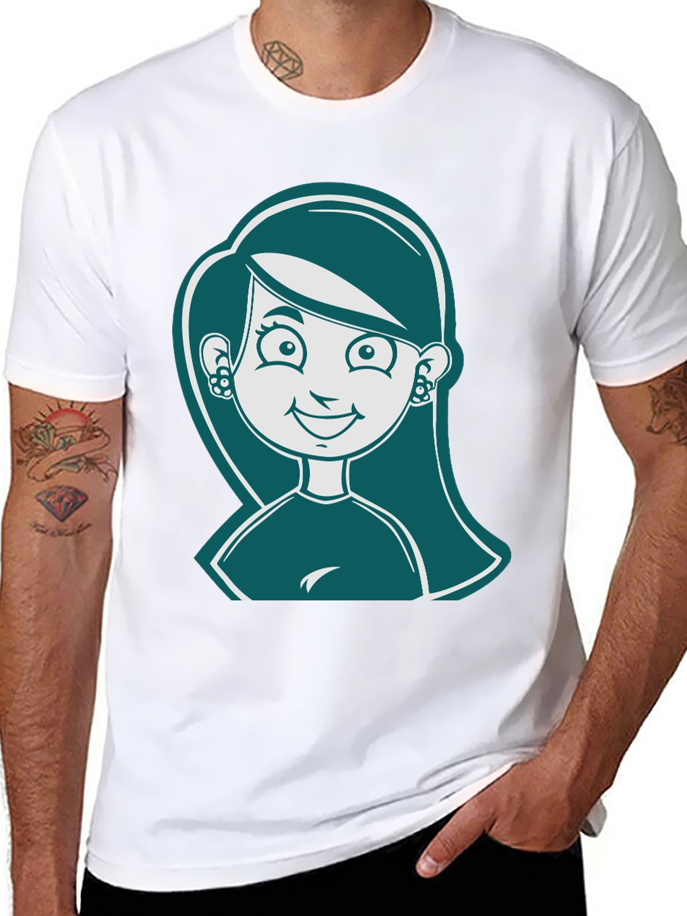 Black Cartoon Girl Graphic Print Black T-Shirt view 8