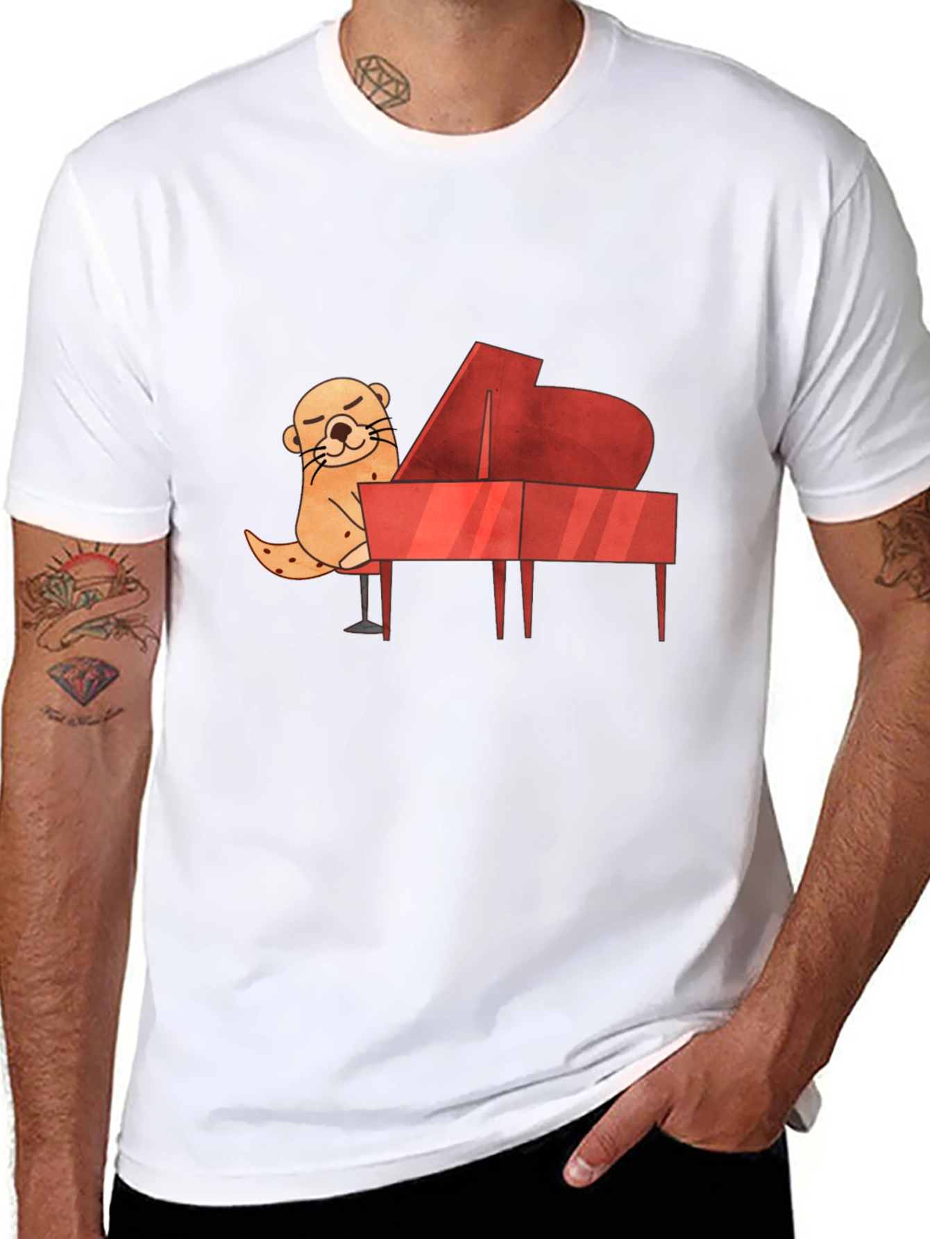 Black Otter Playing Piano Graphic Tee view 8