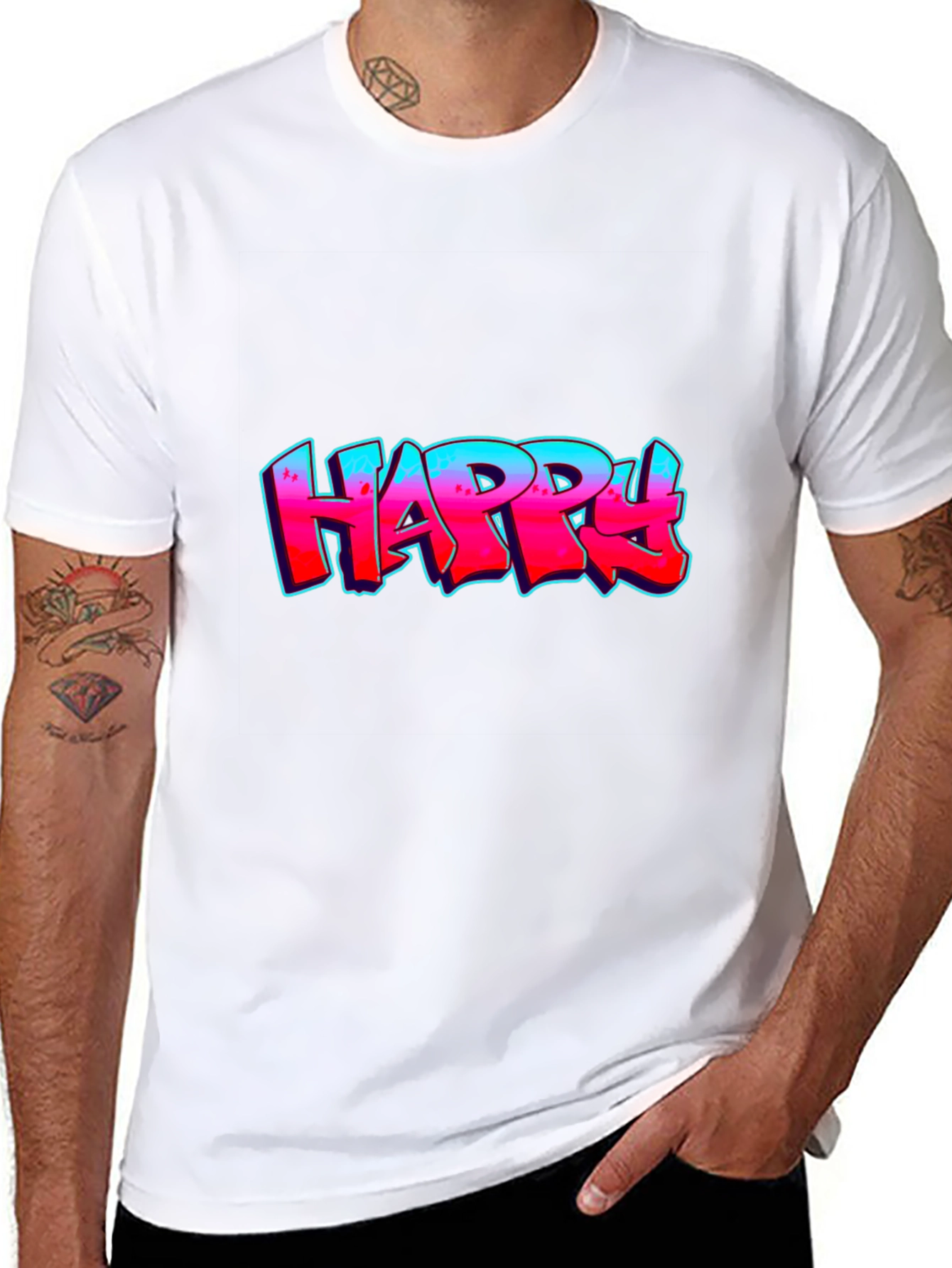 Black Happy Graffiti T-Shirt - Bold Graphic Tee view 8