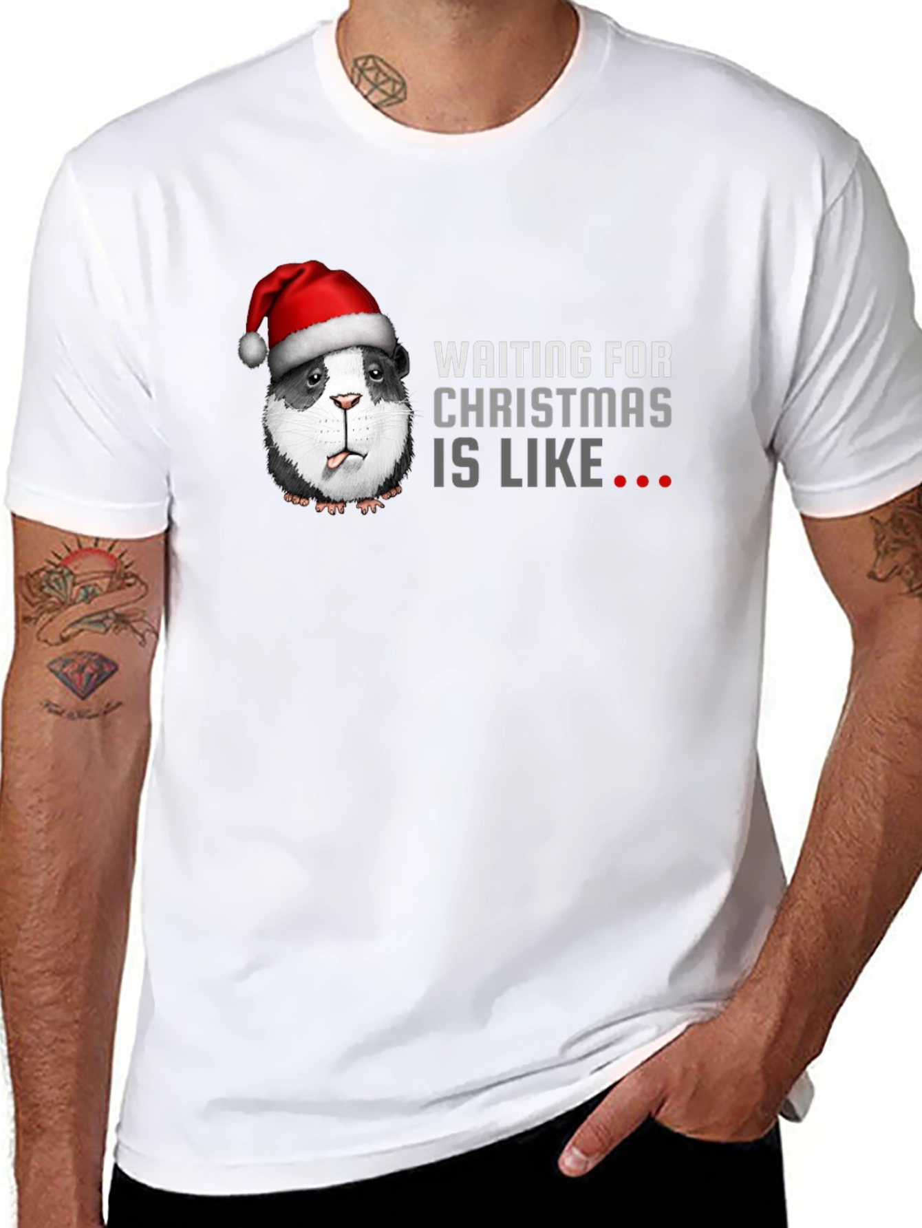 Black Waiting For Christmas Guinea Pig Santa T-Shirt view 8