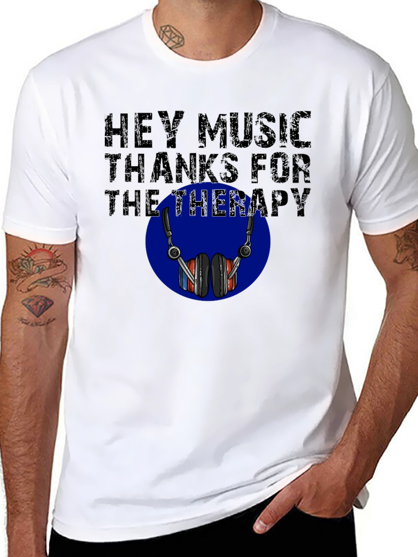 Black Music Therapy T-Shirt - Headphones Design view 8