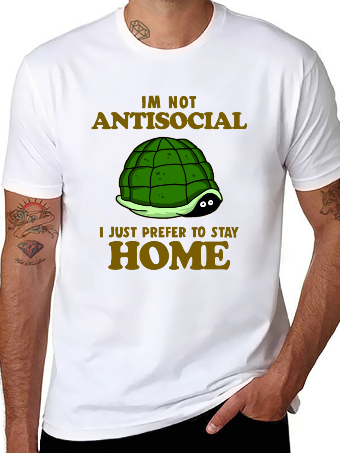 Black Introvert Turtle T-Shirt - Antisocial Stay Home Humor view 8