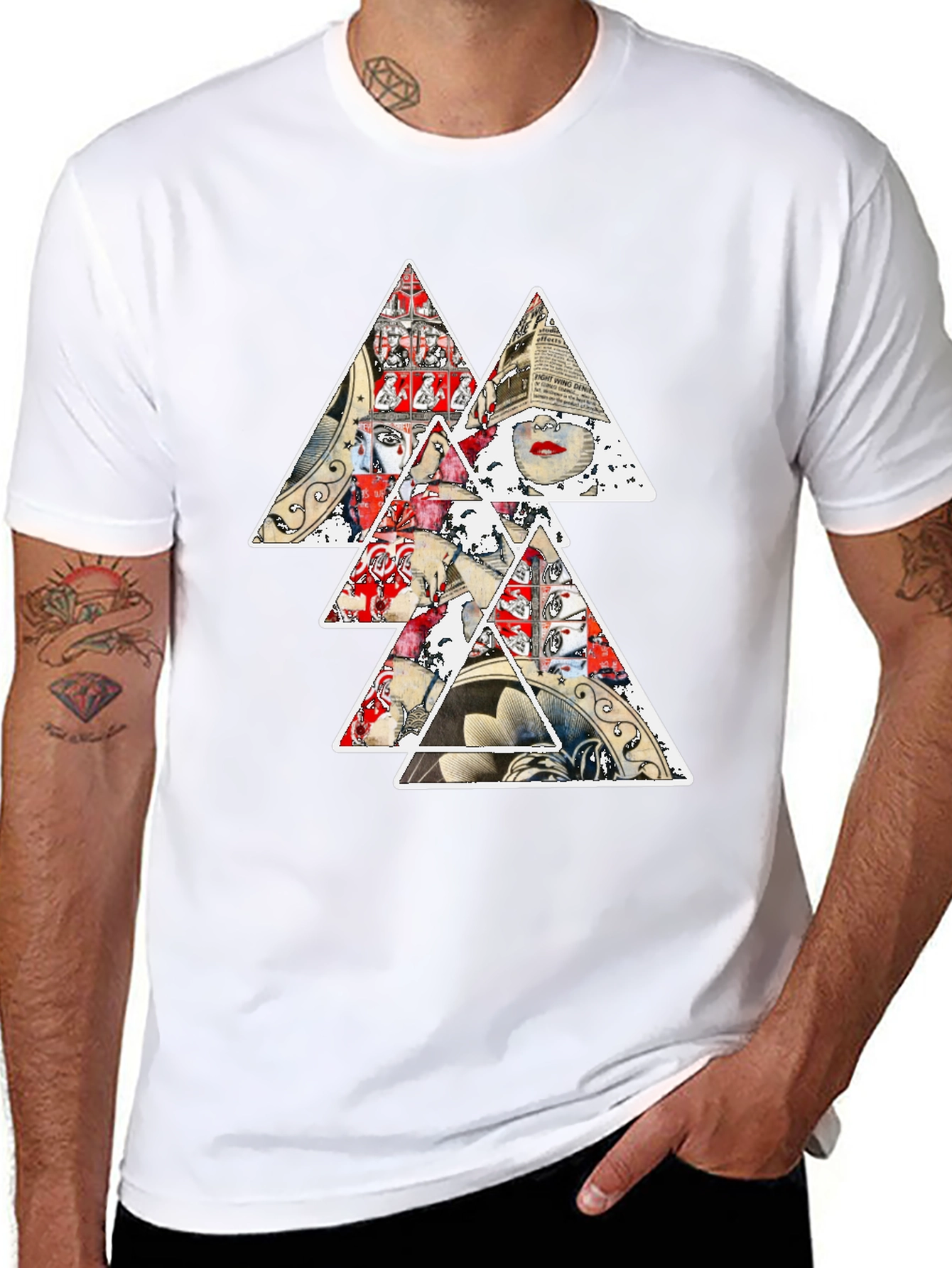 Black Abstract Triangle Graphic Print Black T-Shirt view 8