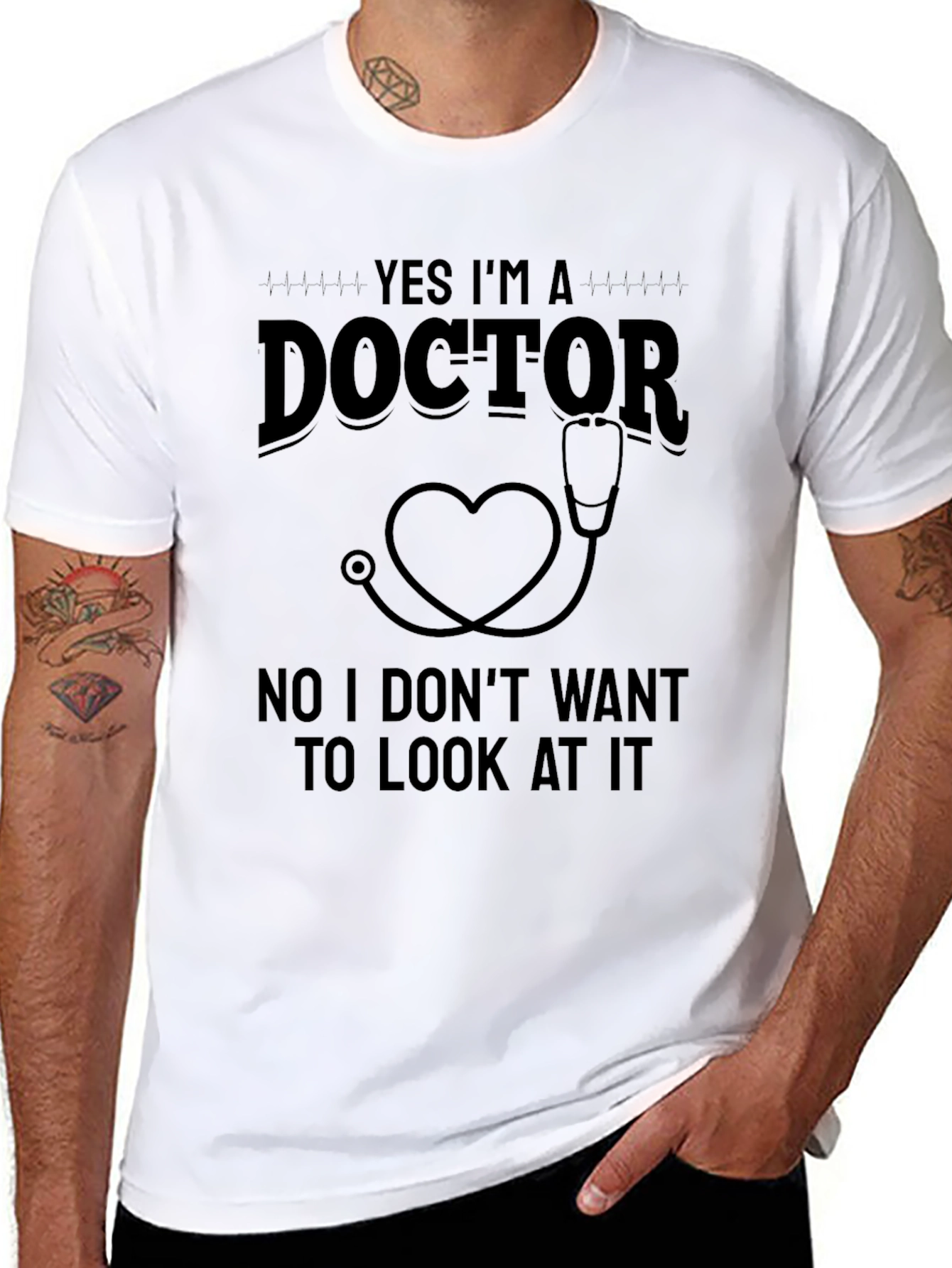 Black Funny Doctor Heart Stethoscope T-Shirt view 8