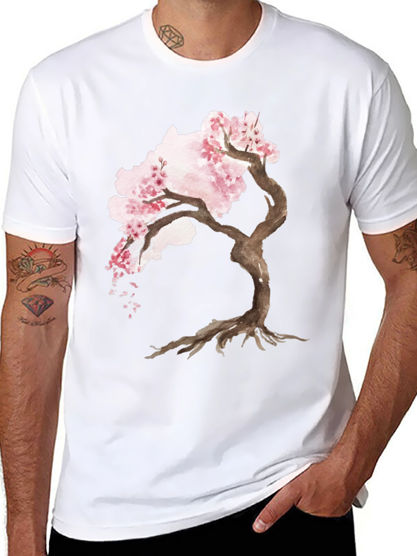 Black Cherry Blossom Tree Black T-Shirt view 8