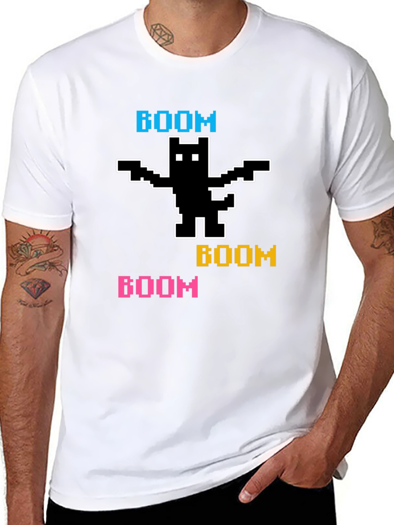 Black Pixelated BOOM Cat T-Shirt view 8