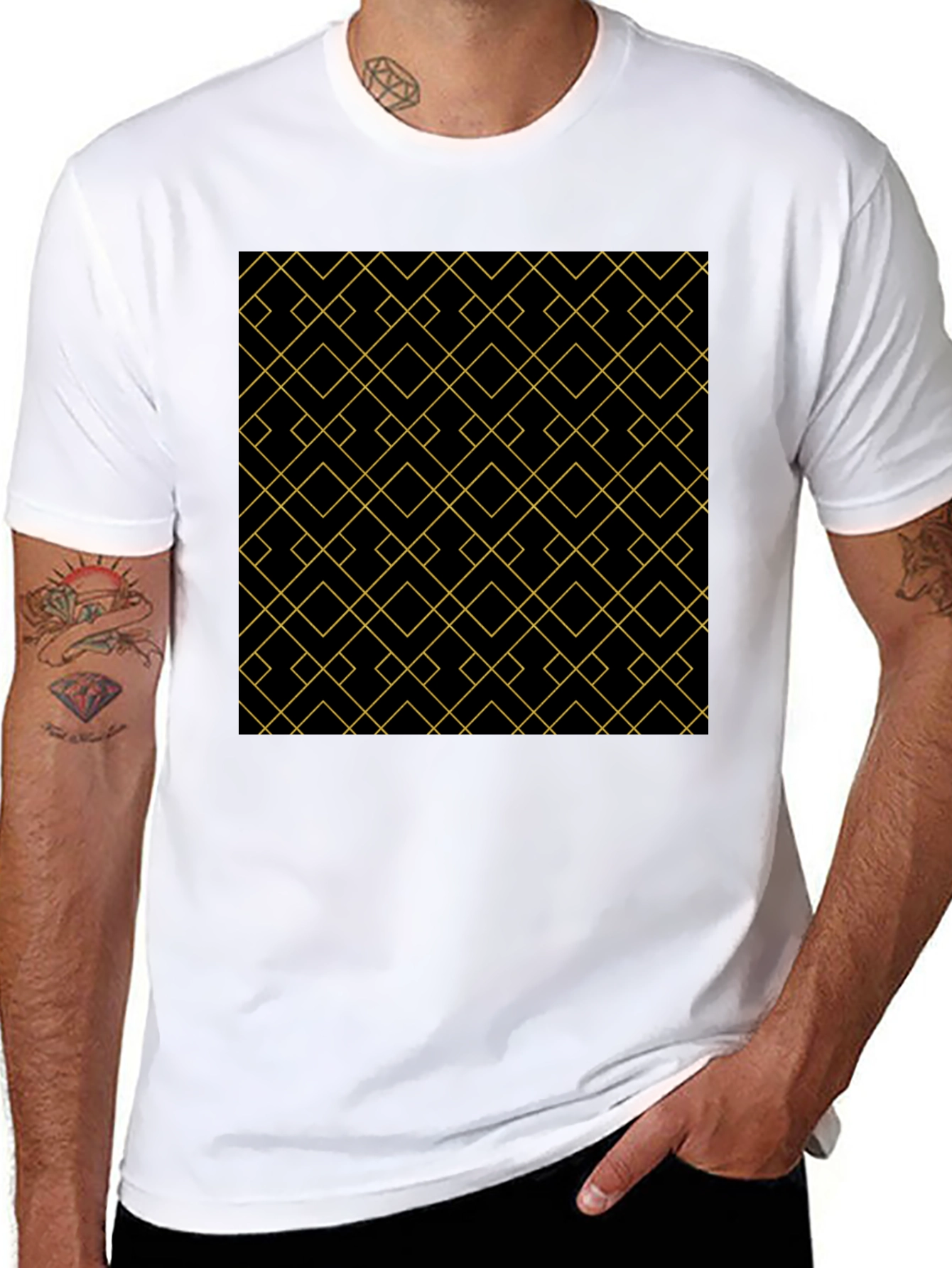 Black Geometric Pattern Black T-Shirt view 8