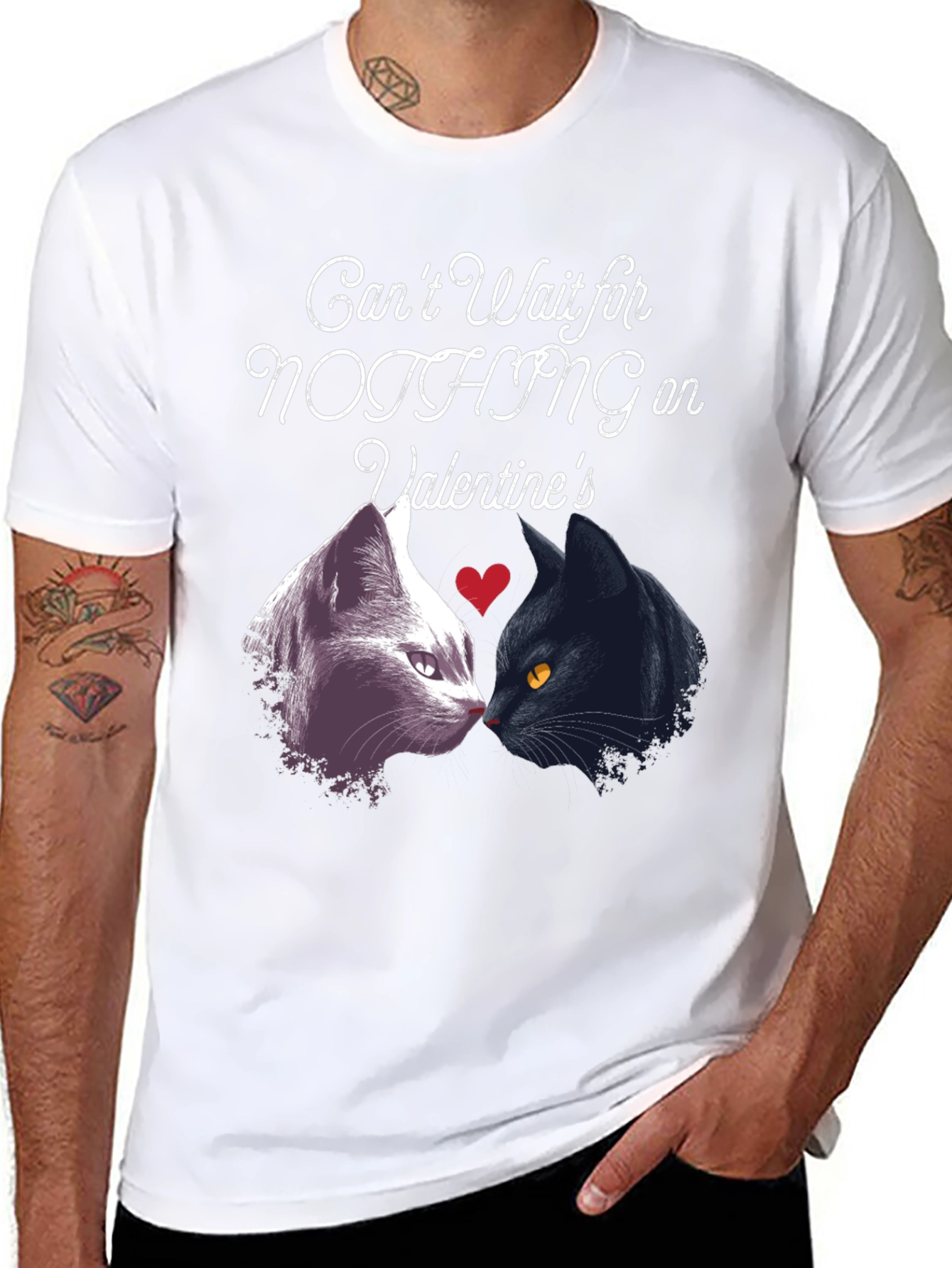 Black Valentine's Cats T-Shirt: Can't Wait for Nothing! view 8