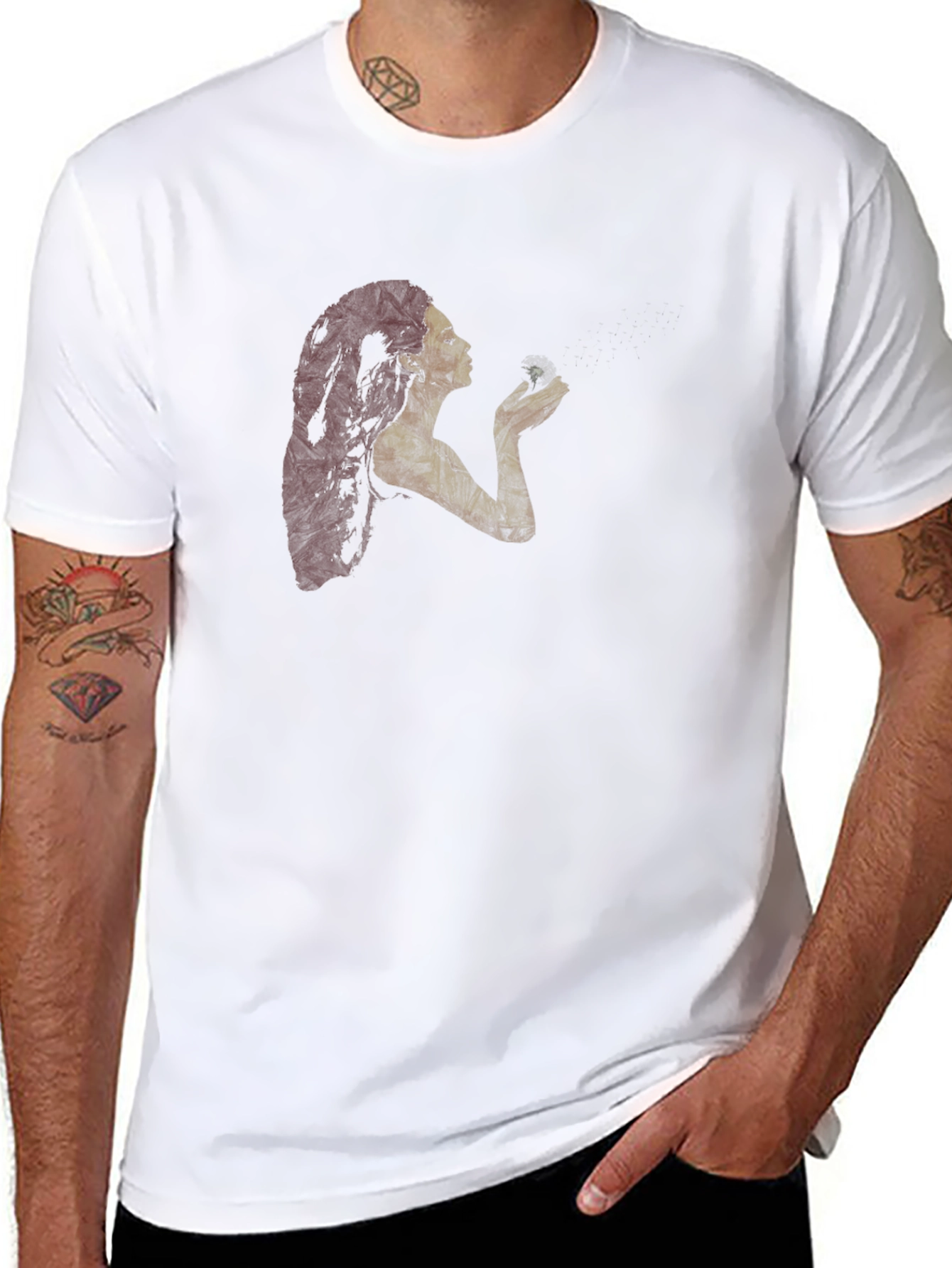 Woman Blowing Seeds Graphic T-Shirt - Black - 8