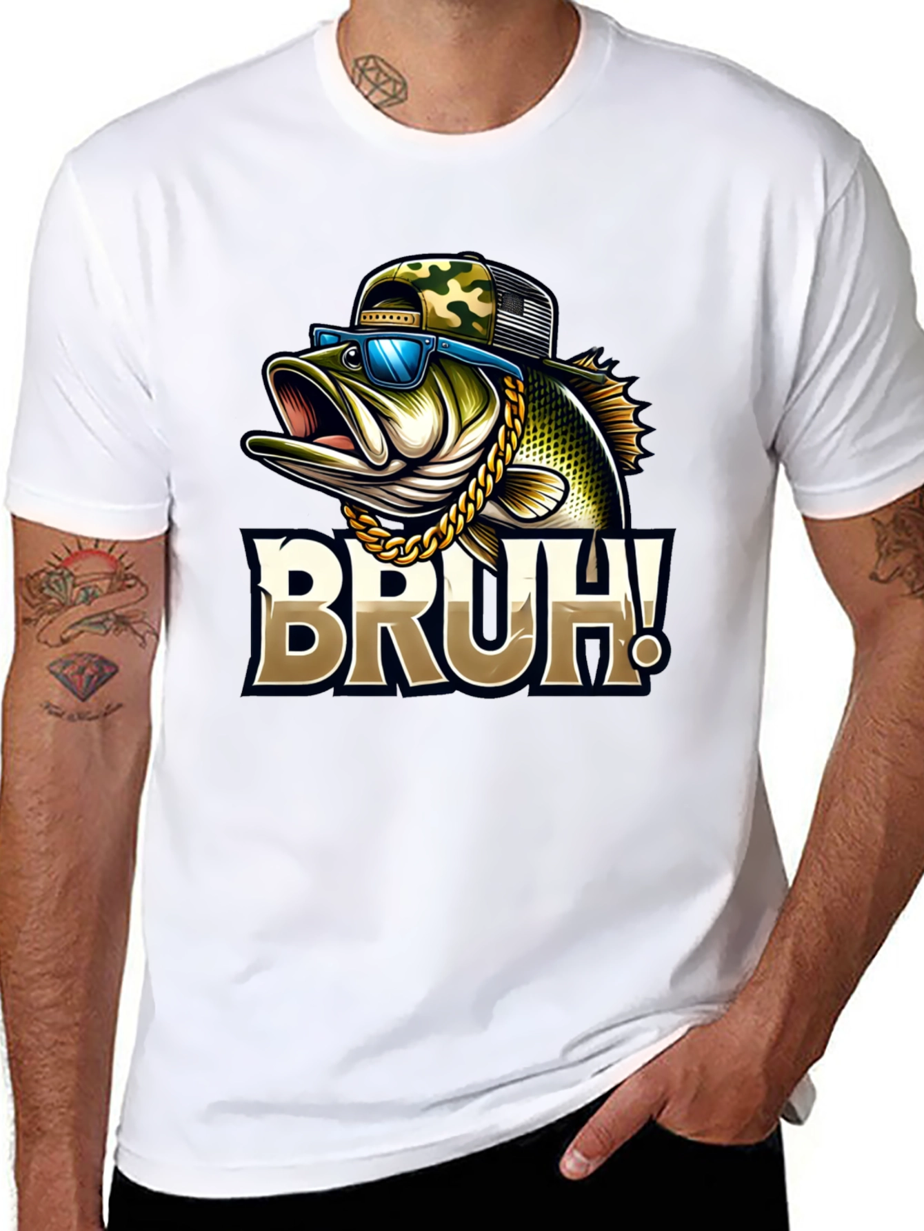 Black Bruh Fishing Bass Graphic T-Shirt view 8