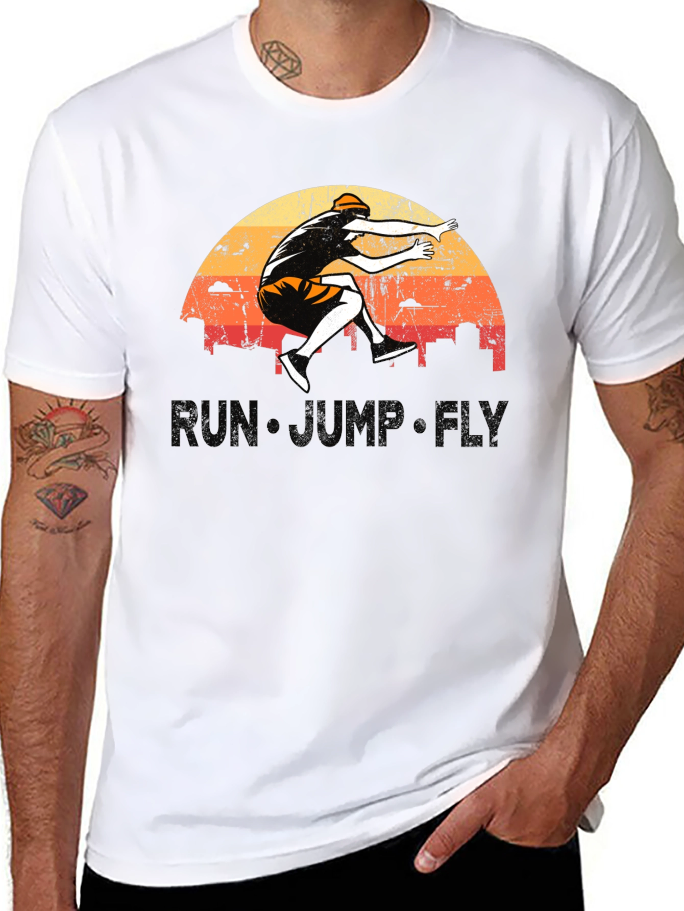 Black Run Jump Fly Graphic Tee - Retro Style view 8