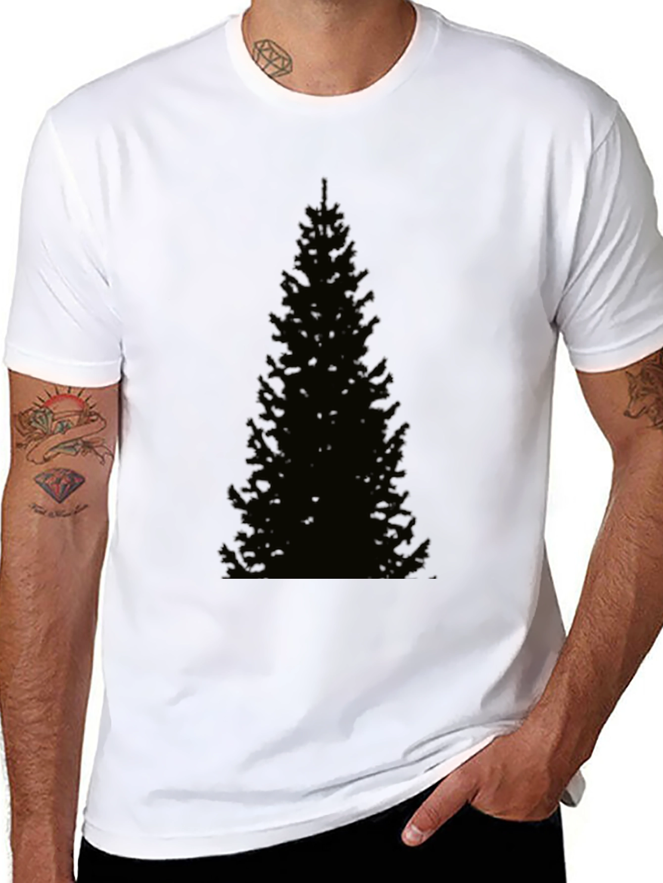 Black Men's Black Christmas Tree Graphic T-Shirt view 8