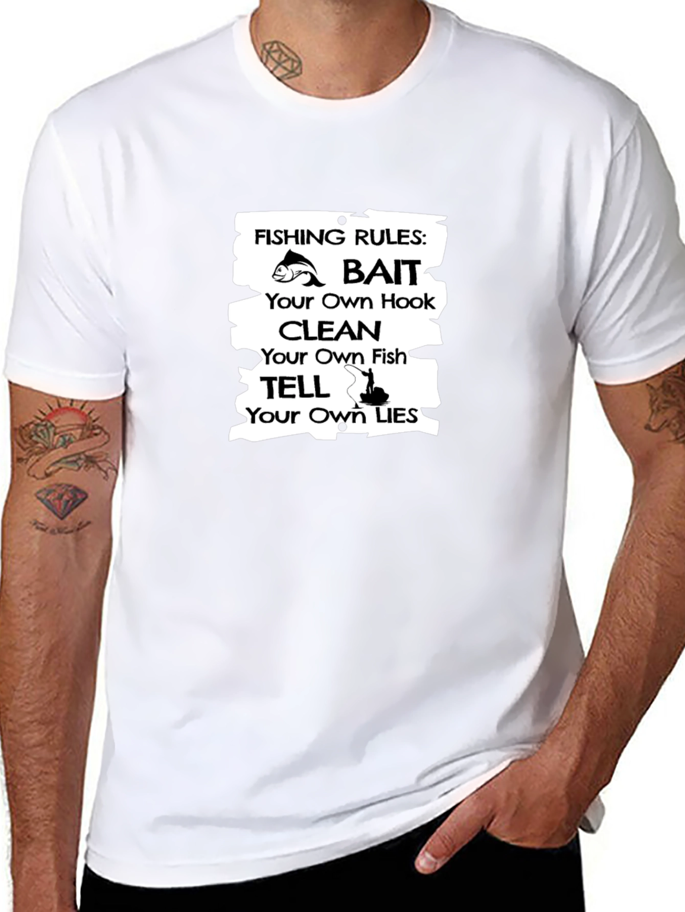 Black Fishing Rules Graphic T-Shirt view 8