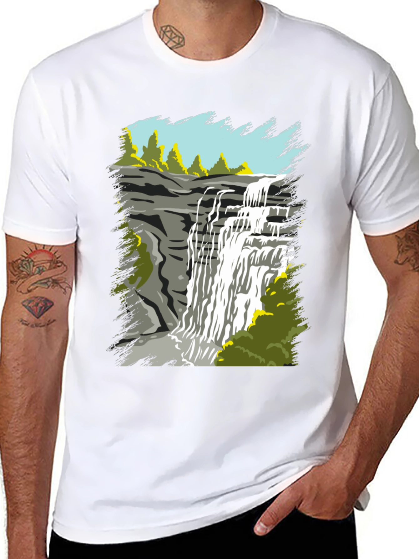 Black Waterfall Graphic Tee - Nature Lover's T-Shirt view 8