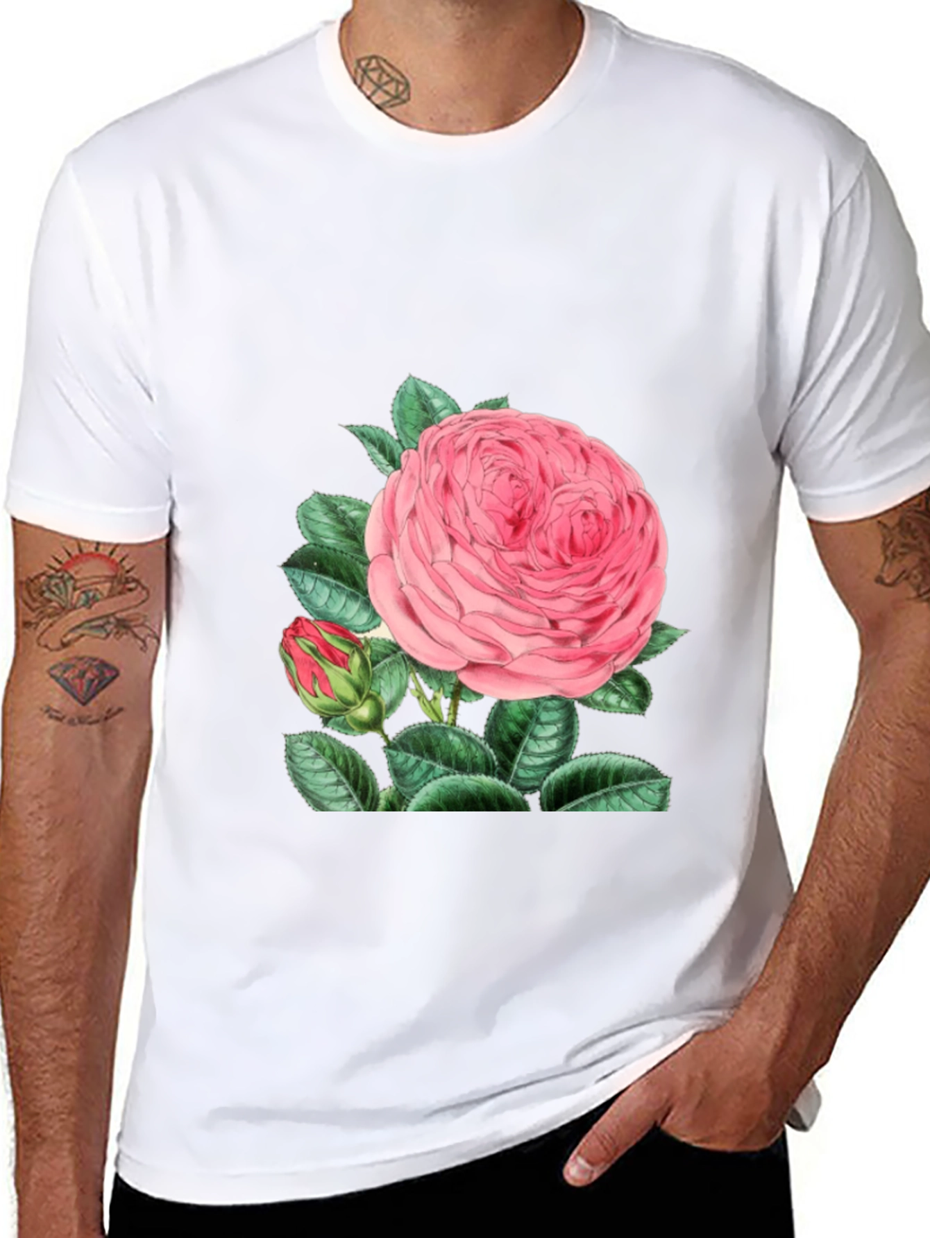 Black Black T-Shirt with Pink Rose Graphic view 8