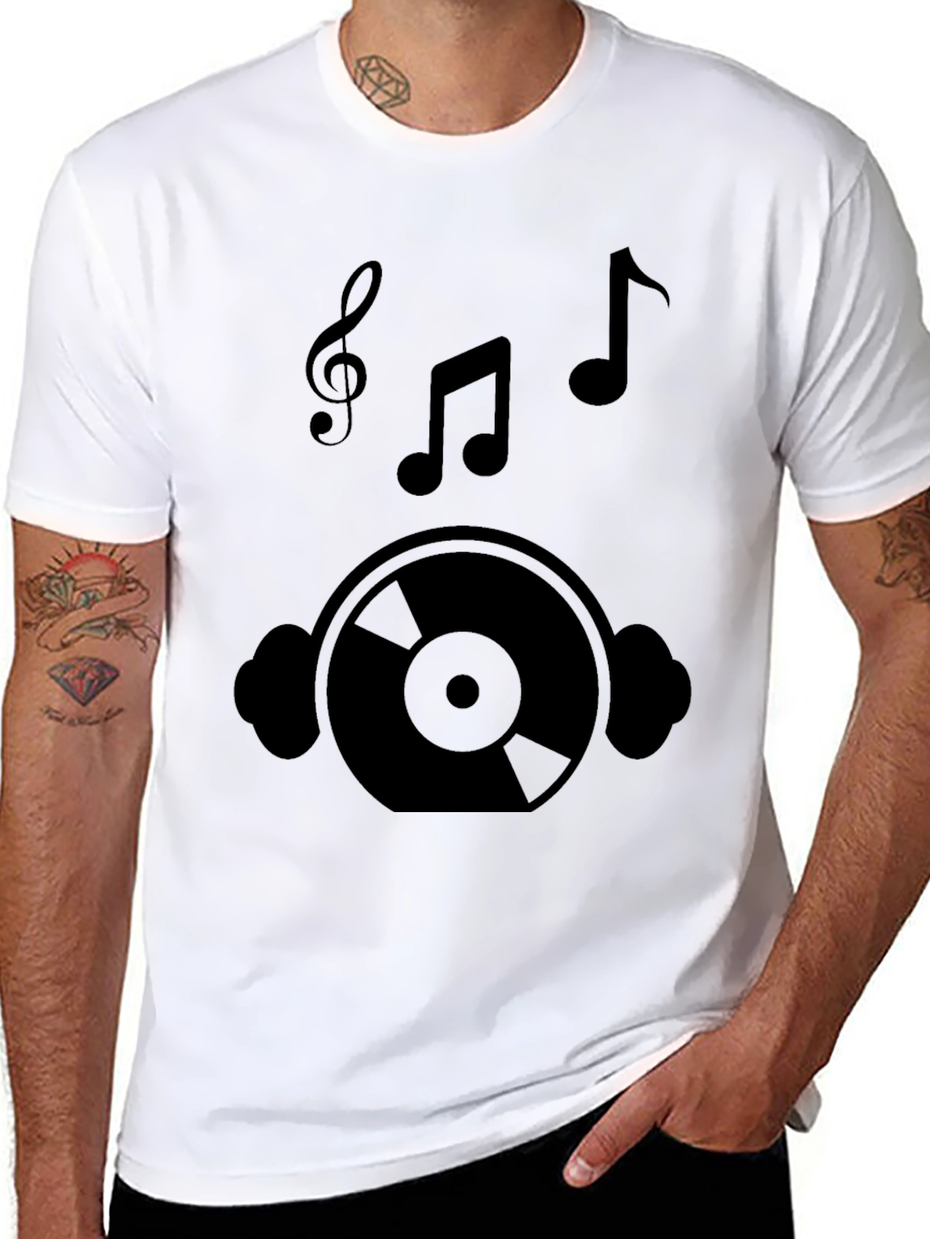 Black Music Lover Graphic Tee - Vinyl Record & Notes Design view 8