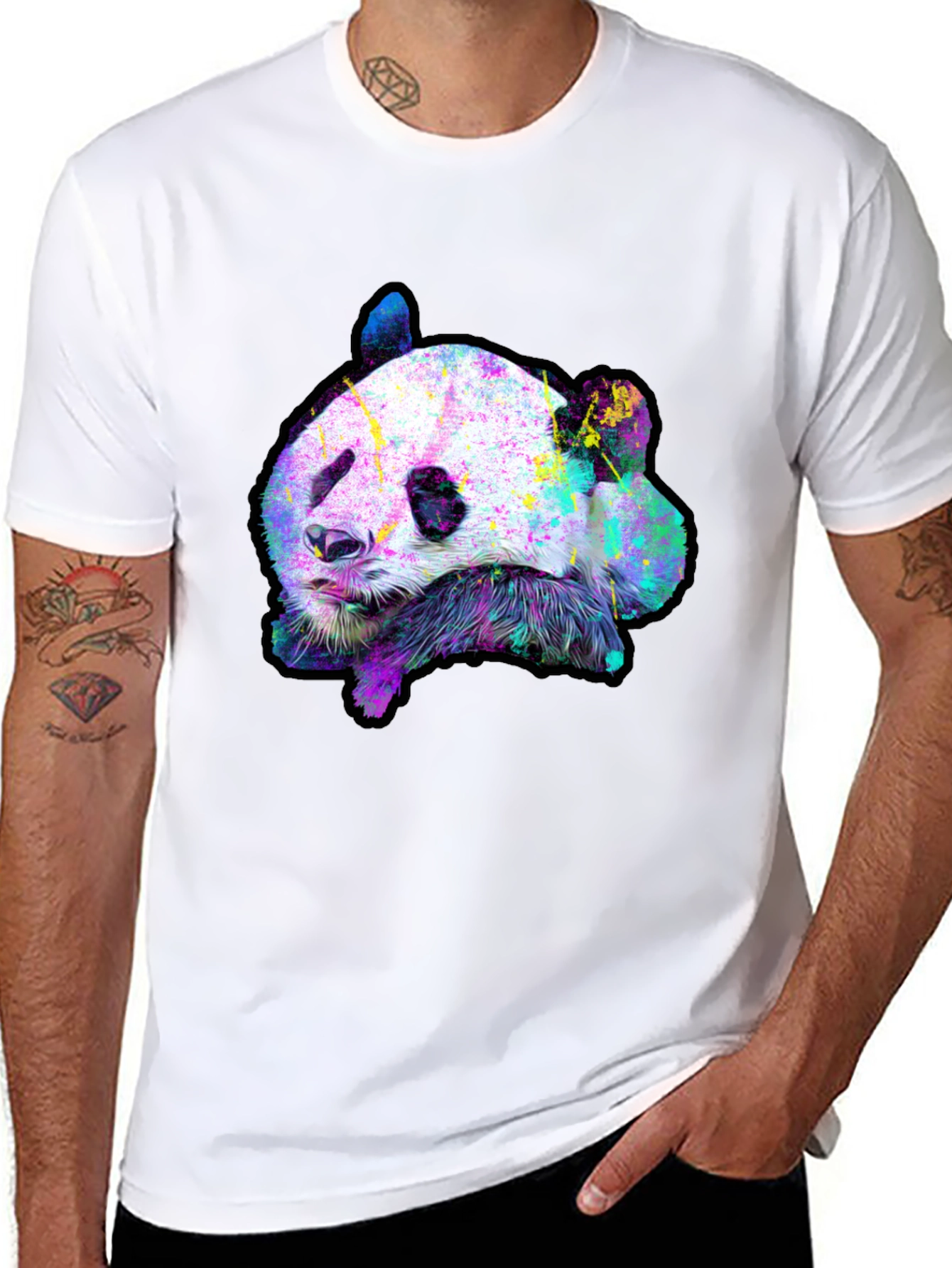 Black Abstract Panda Graphic Tee - Men's Black T-Shirt view 8
