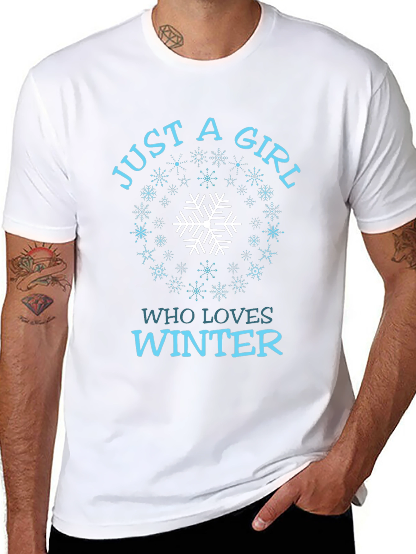 Black Just A Girl Who Loves Winter Snowflake T-Shirt view 8
