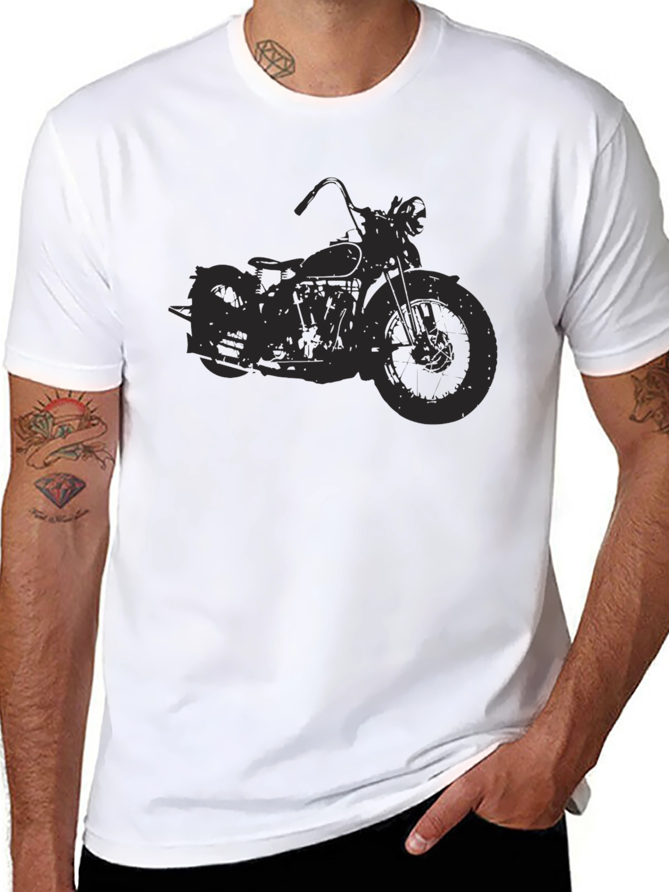 Black Vintage Motorcycle Graphic Tee - Black Cotton Comfort view 8