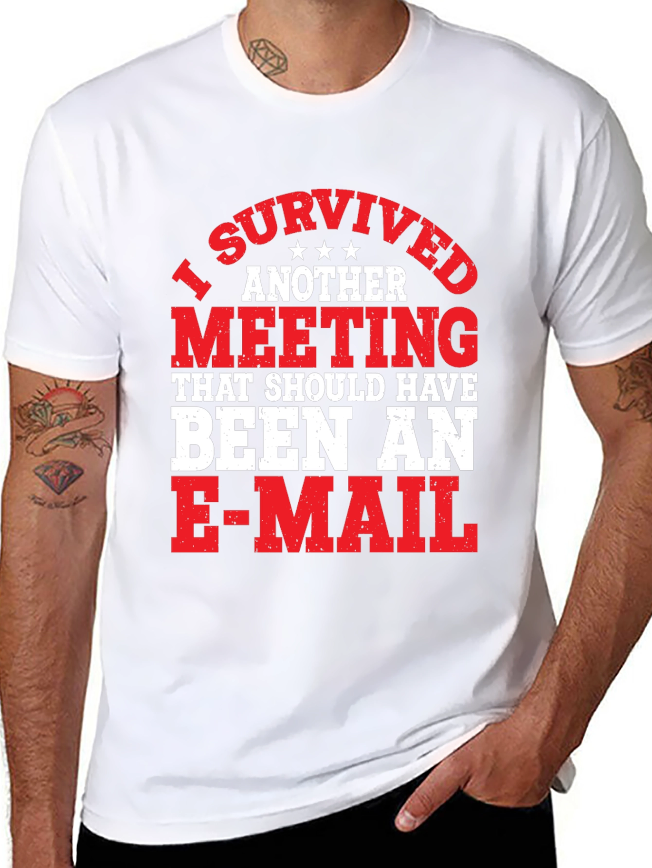 Black I Survived Another Meeting Funny T-Shirt view 8