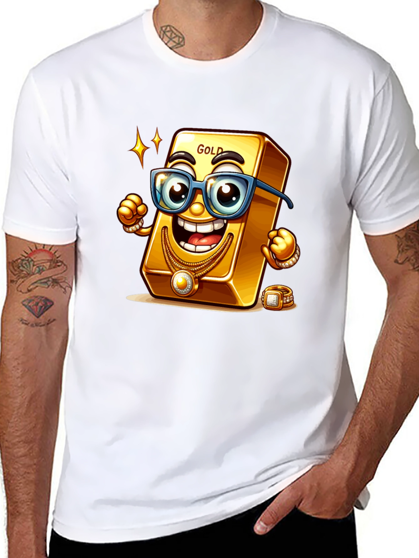 Black Funny Gold Bar Cartoon Graphic Tee view 8