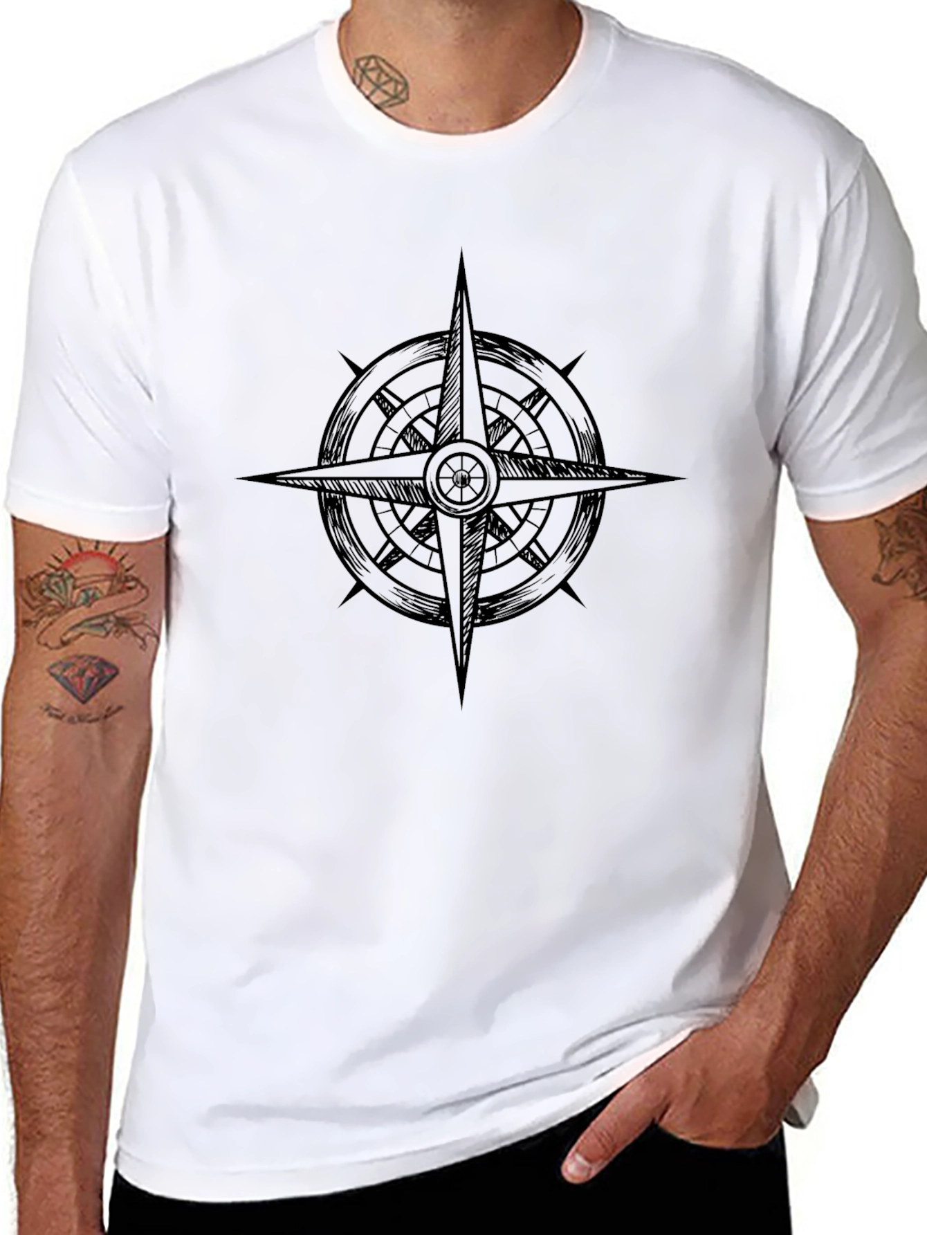 Black Men's Black Compass Graphic Tee view 8