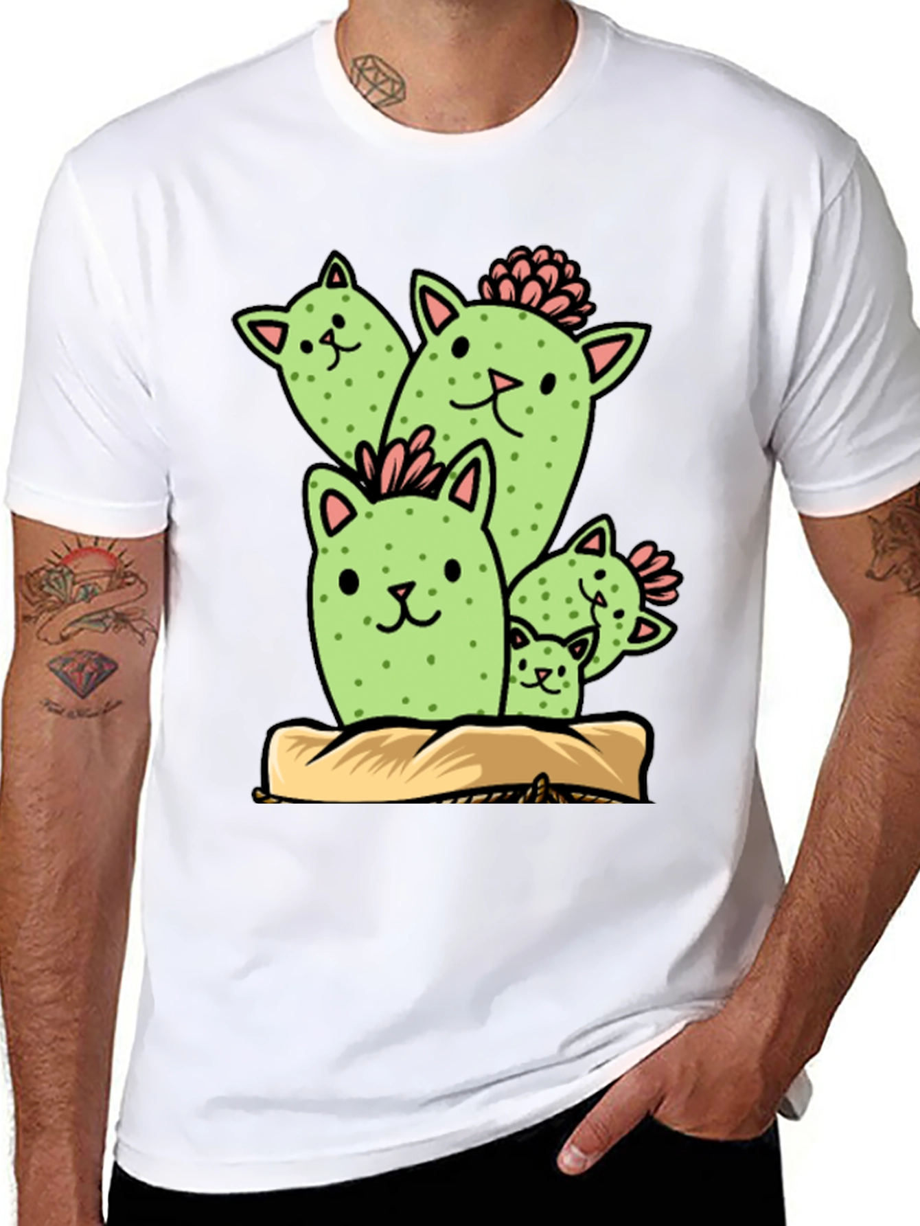 Black Cat Cactus Graphic Tee - Funny Plant Lover Shirt view 8