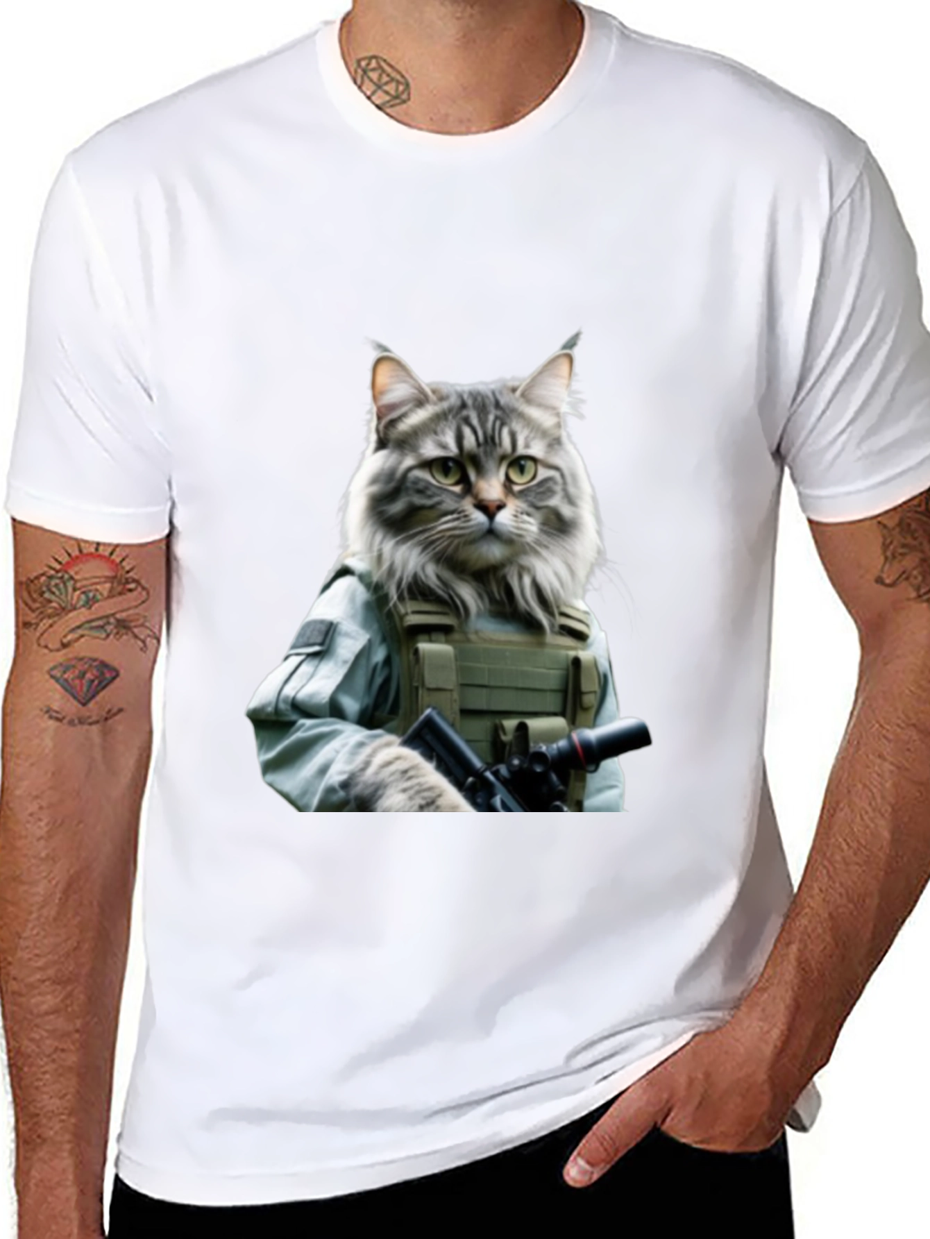 Black Tactical Cat T-Shirt - Military Style view 8
