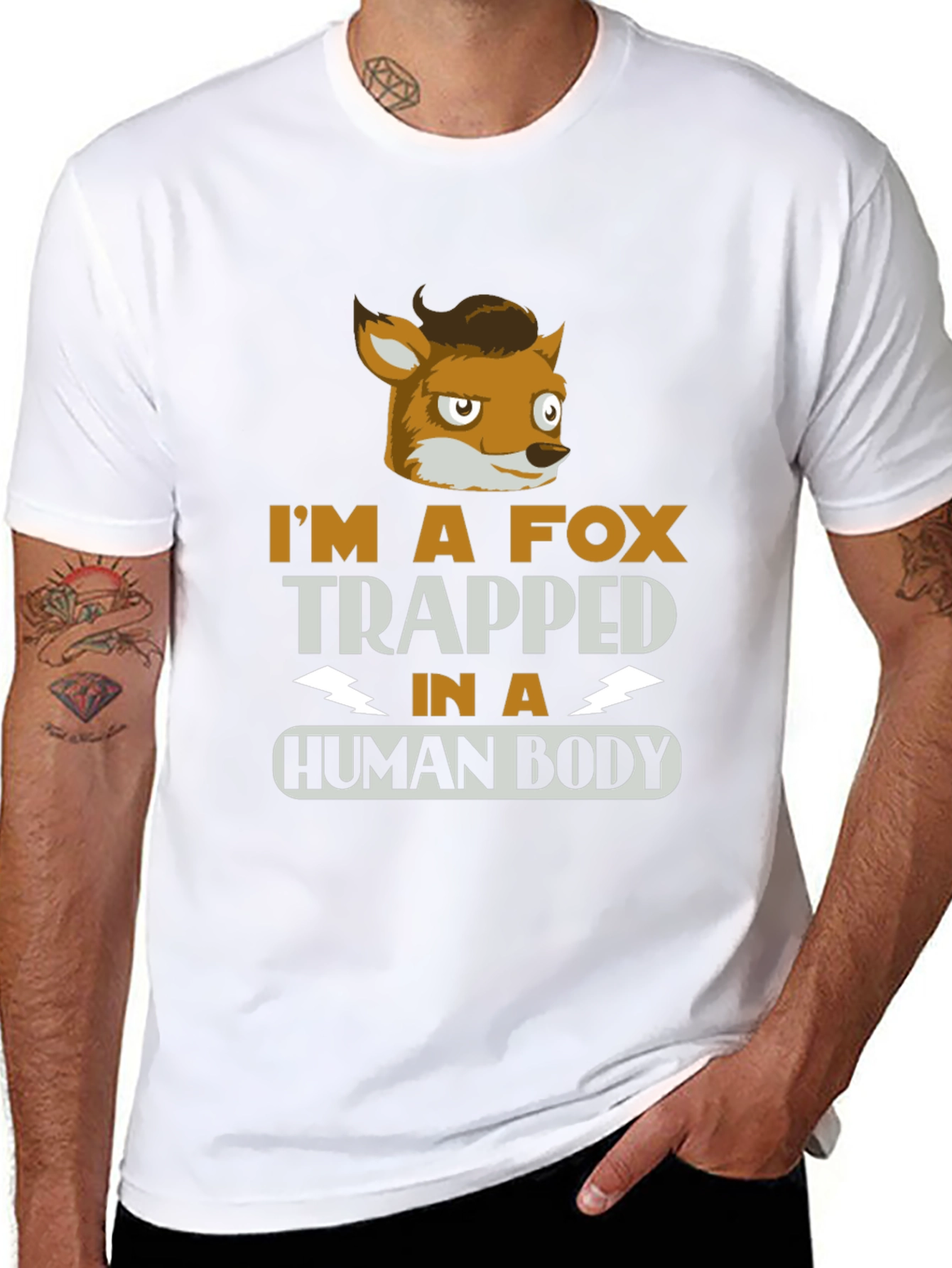 Black I'm A Fox Trapped in a Human Body T-Shirt view 8