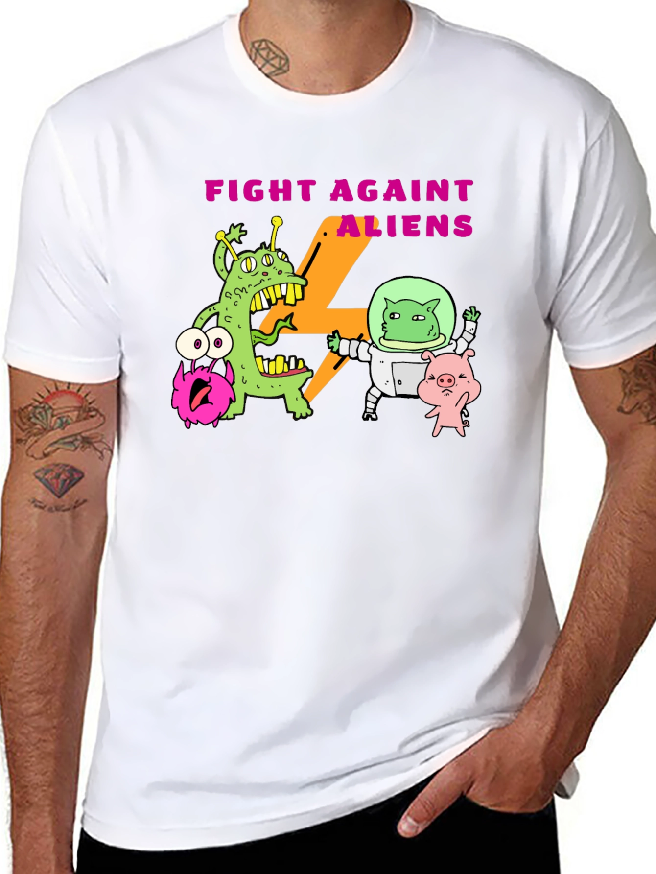 Black Fight Against Aliens Graphic T-Shirt - Black view 8