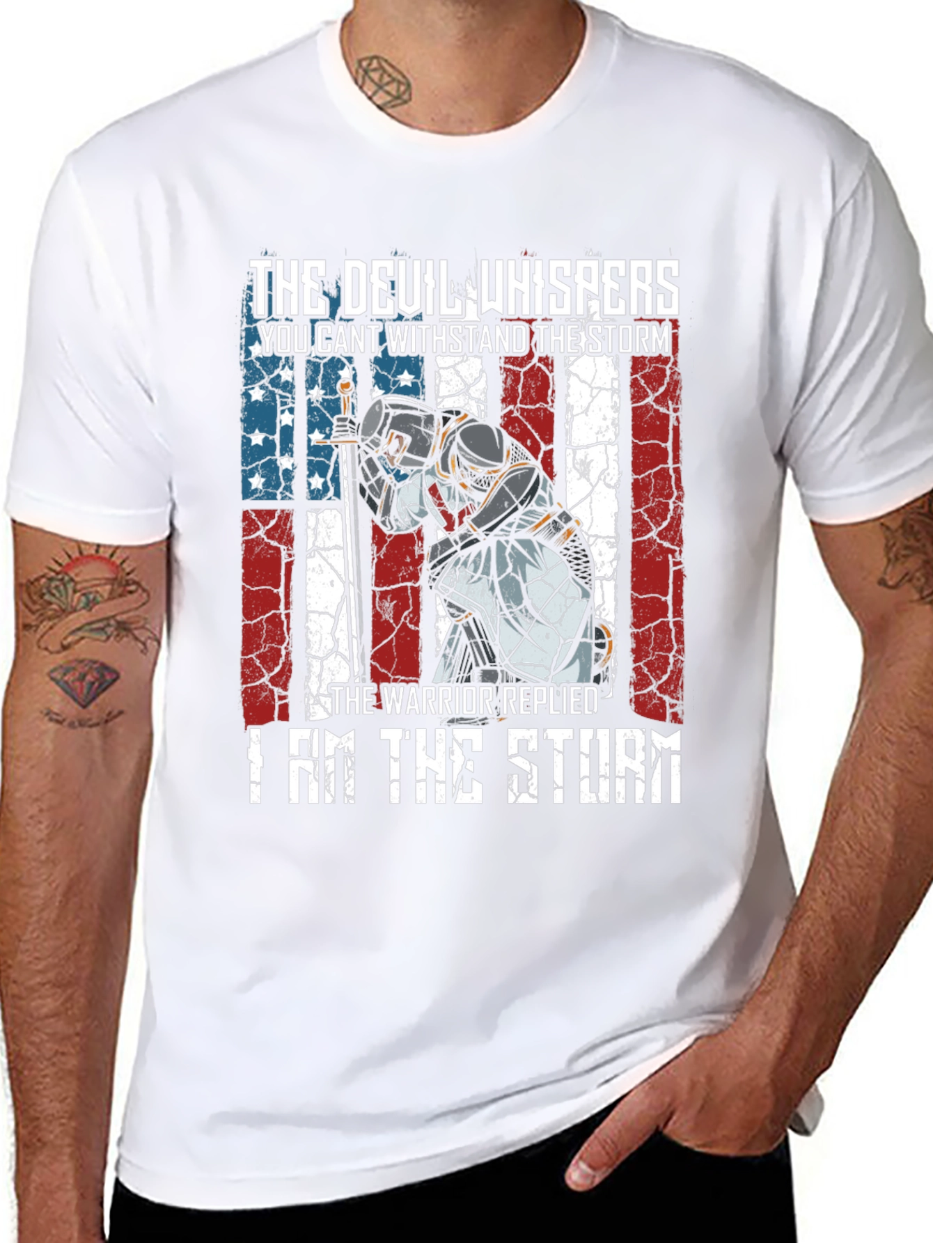 Black Warrior Storm T-Shirt - Patriotic Knight Design view 8