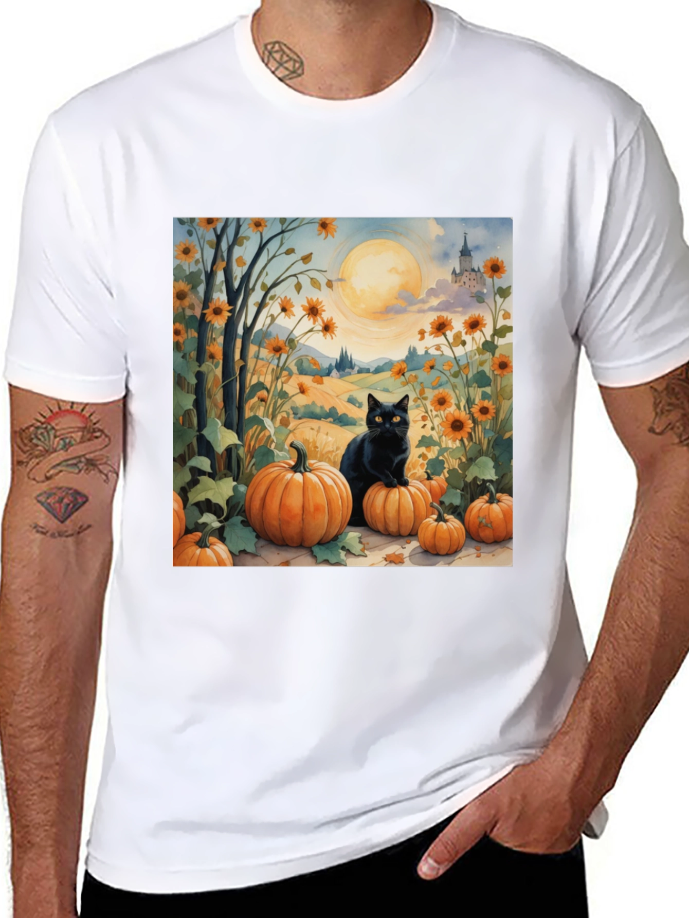 Black Halloween Black Cat Pumpkin Patch T-Shirt view 8