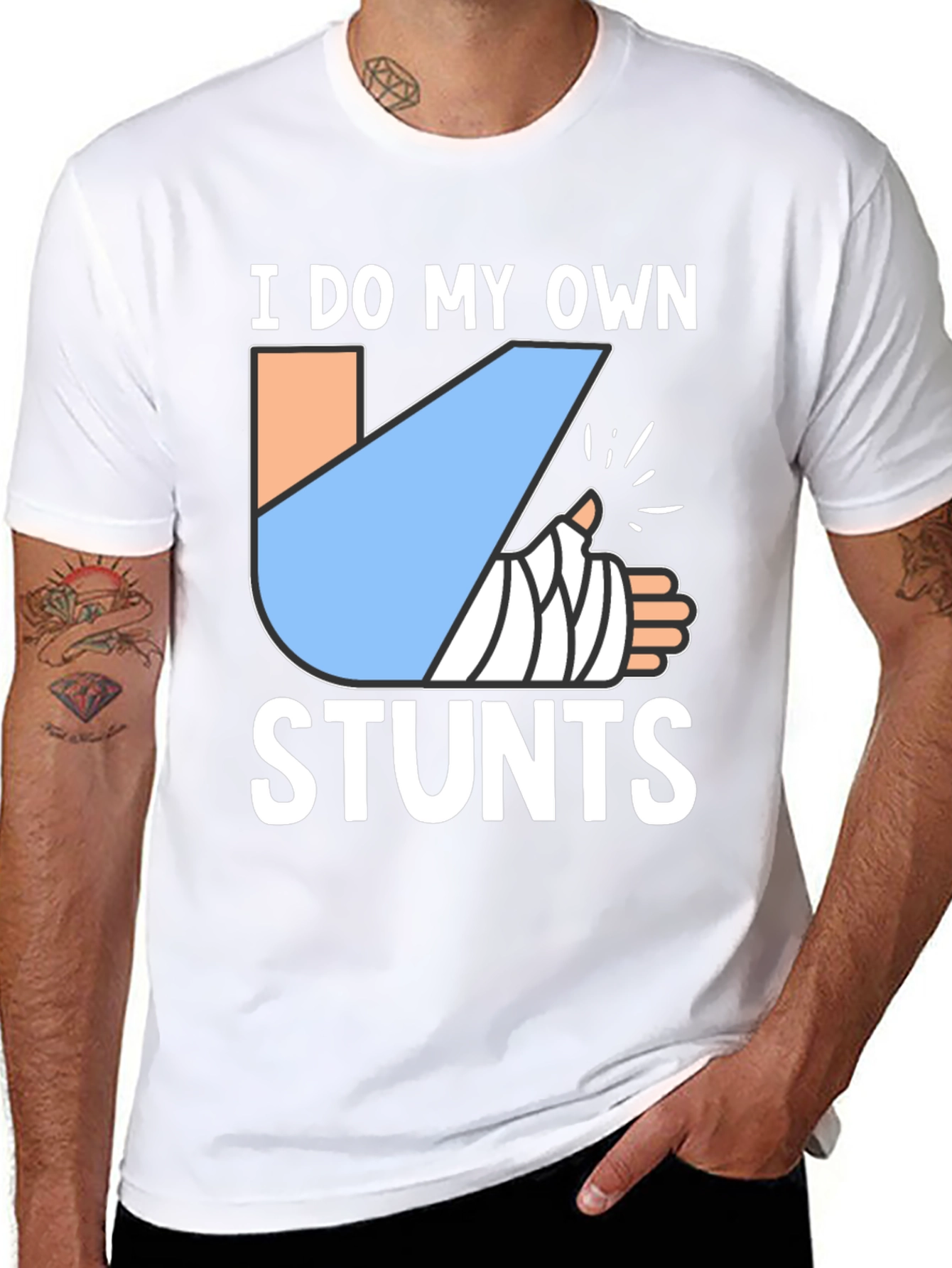 Black I Do My Own Stunts Funny Broken Arm T-Shirt view 8