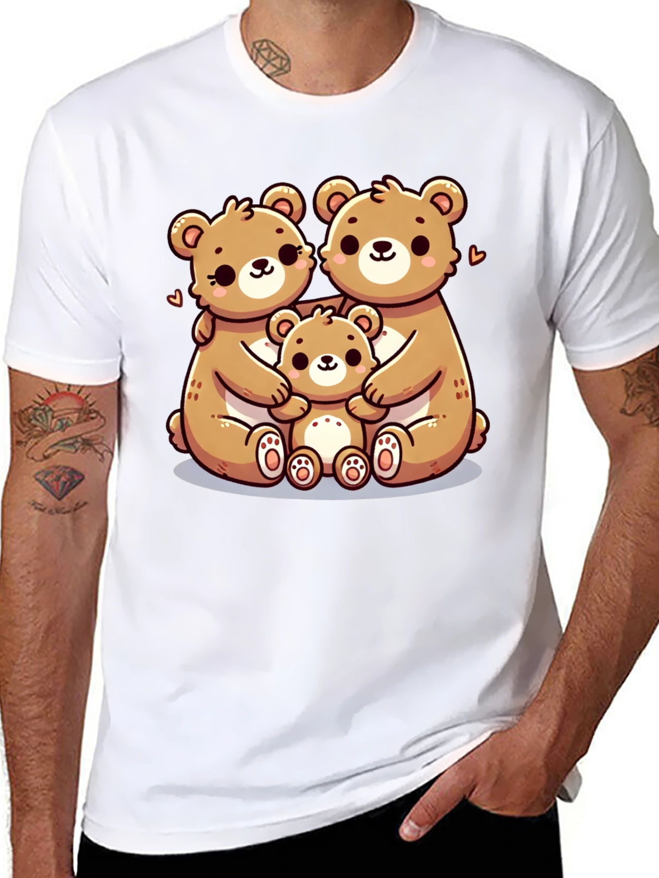 Black Cute Bear Family Graphic Tee - Black view 8