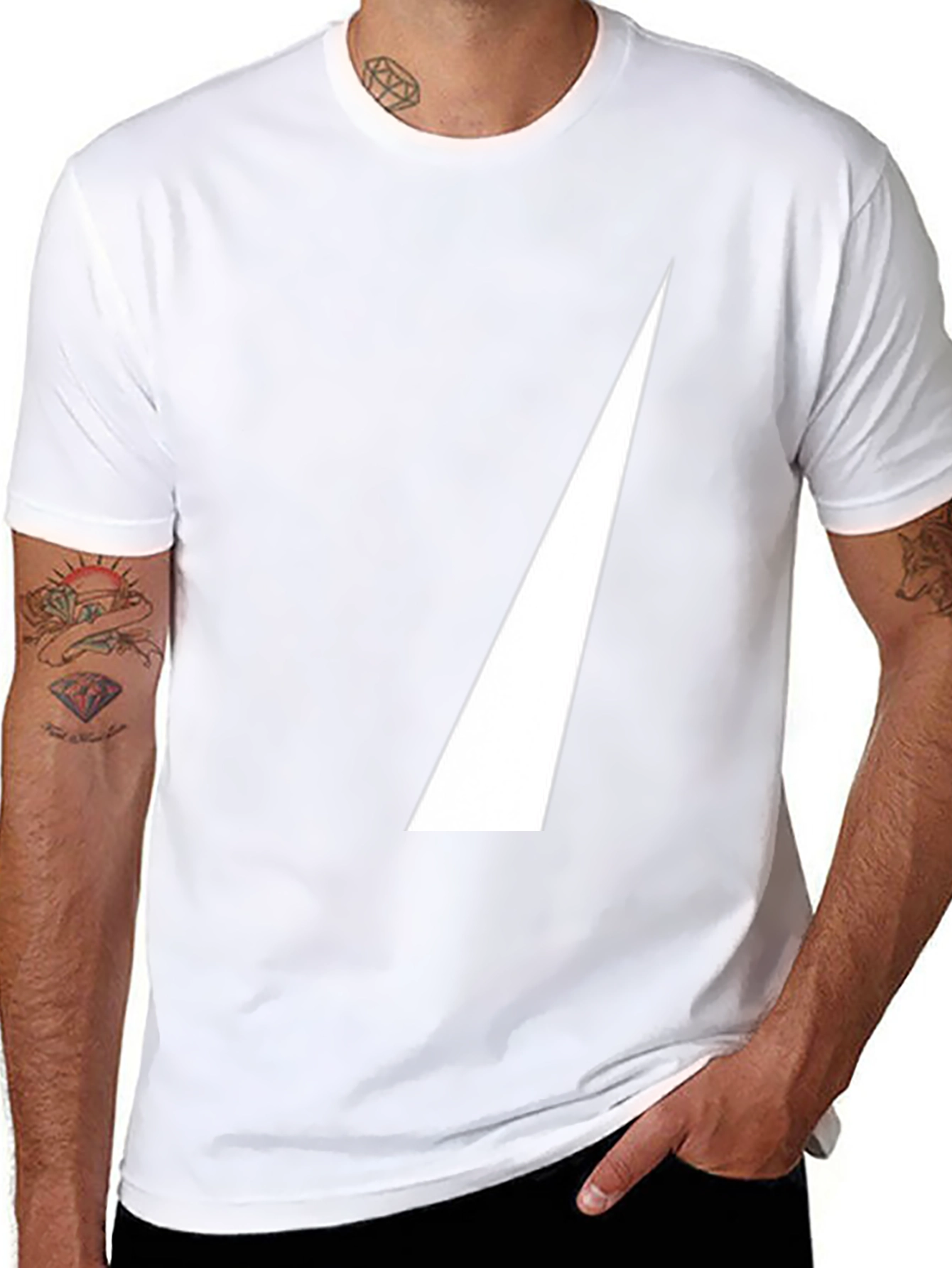 Black Men's Black T-Shirt with White Triangle Design view 8