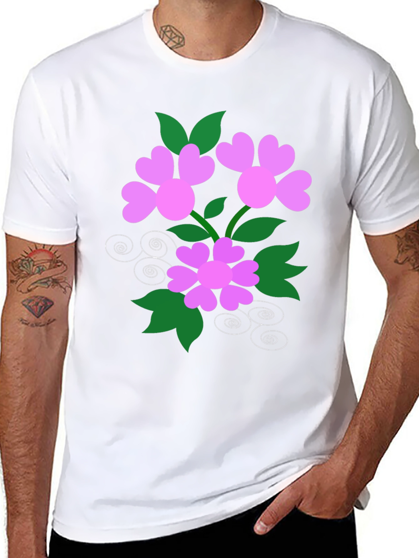 Black Floral Heart Tee - Black Cotton Blend view 8