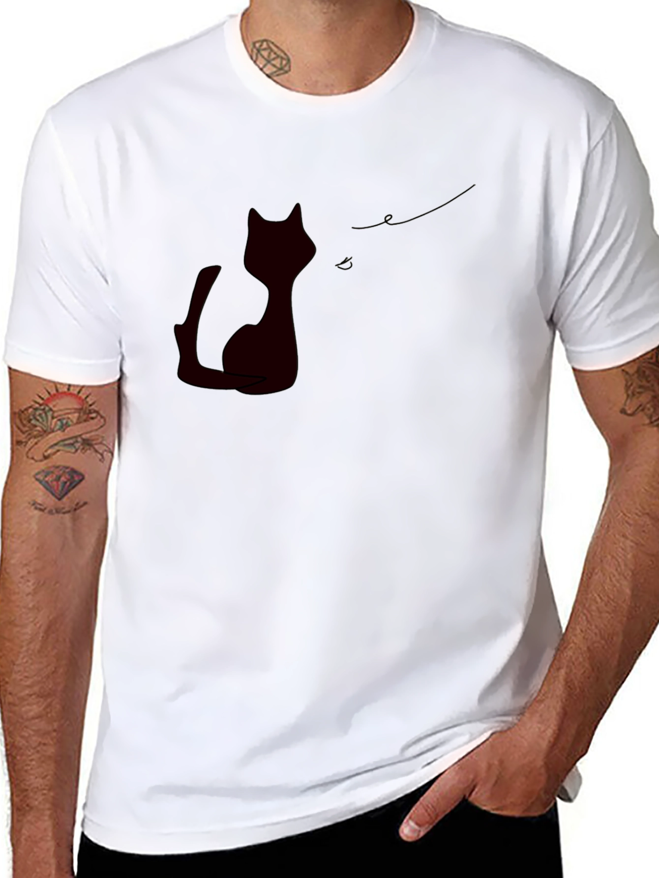 Black Black Cat Silhouette Tee - Modern, Stylish Casual Wear view 8