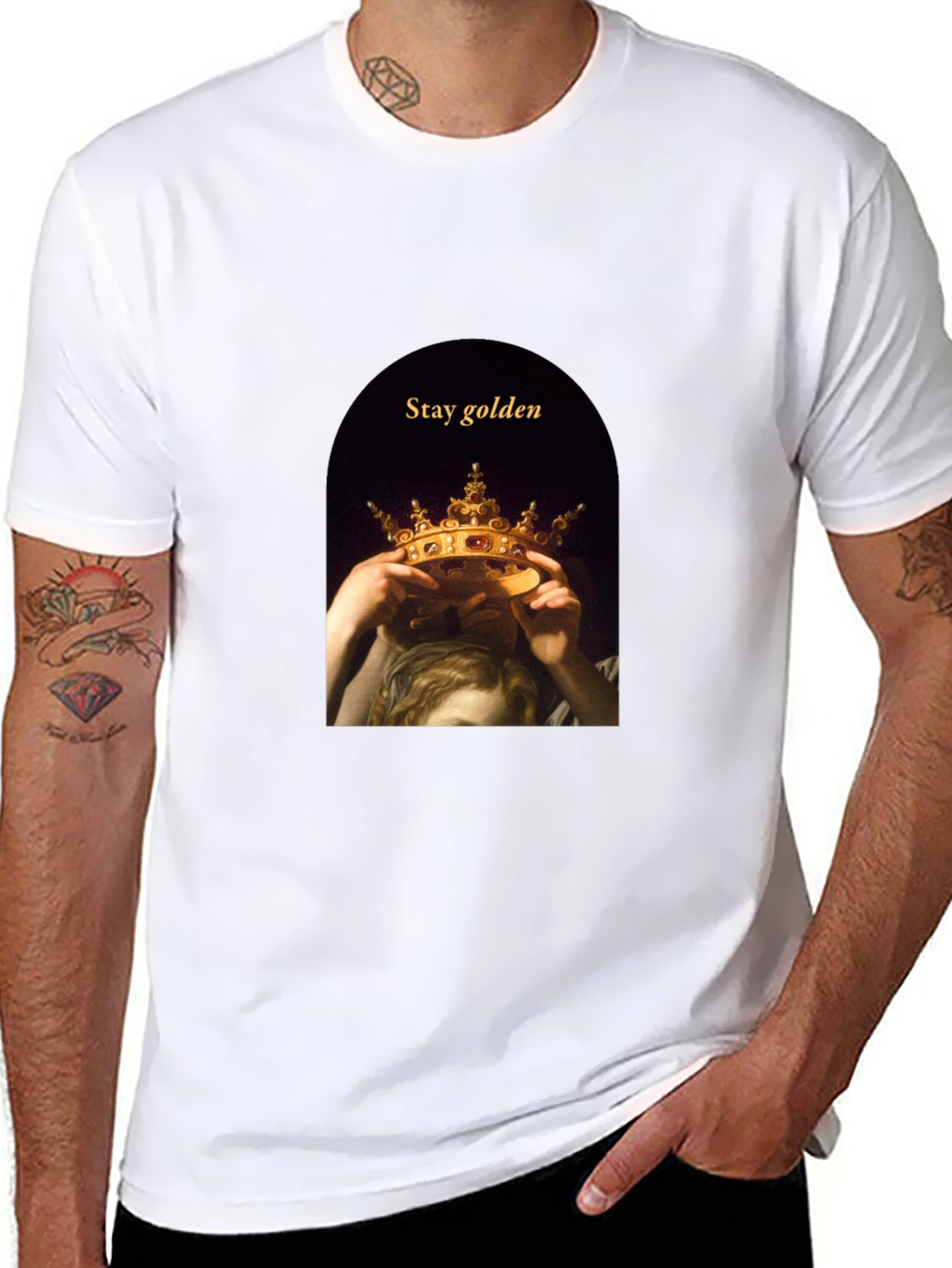 Black Stay Golden Tee - Artistic Crown Graphic T-Shirt view 8
