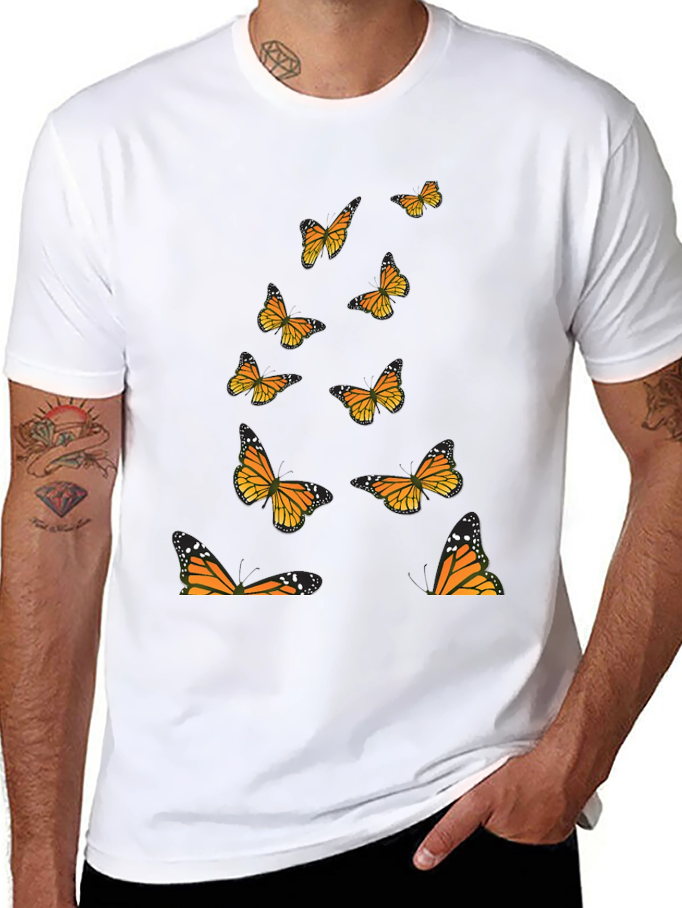 Black Butterfly Print Black T-Shirt view 8