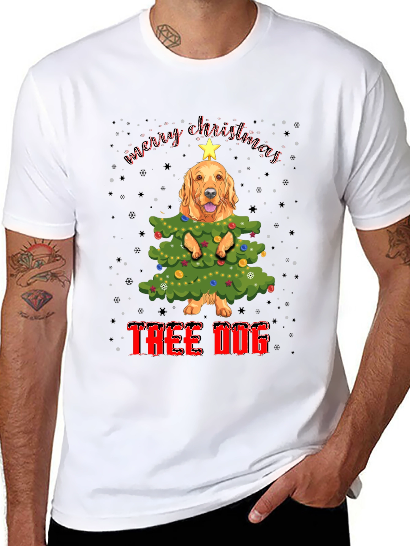 Black Funny Dog Christmas Tree T-Shirt view 8